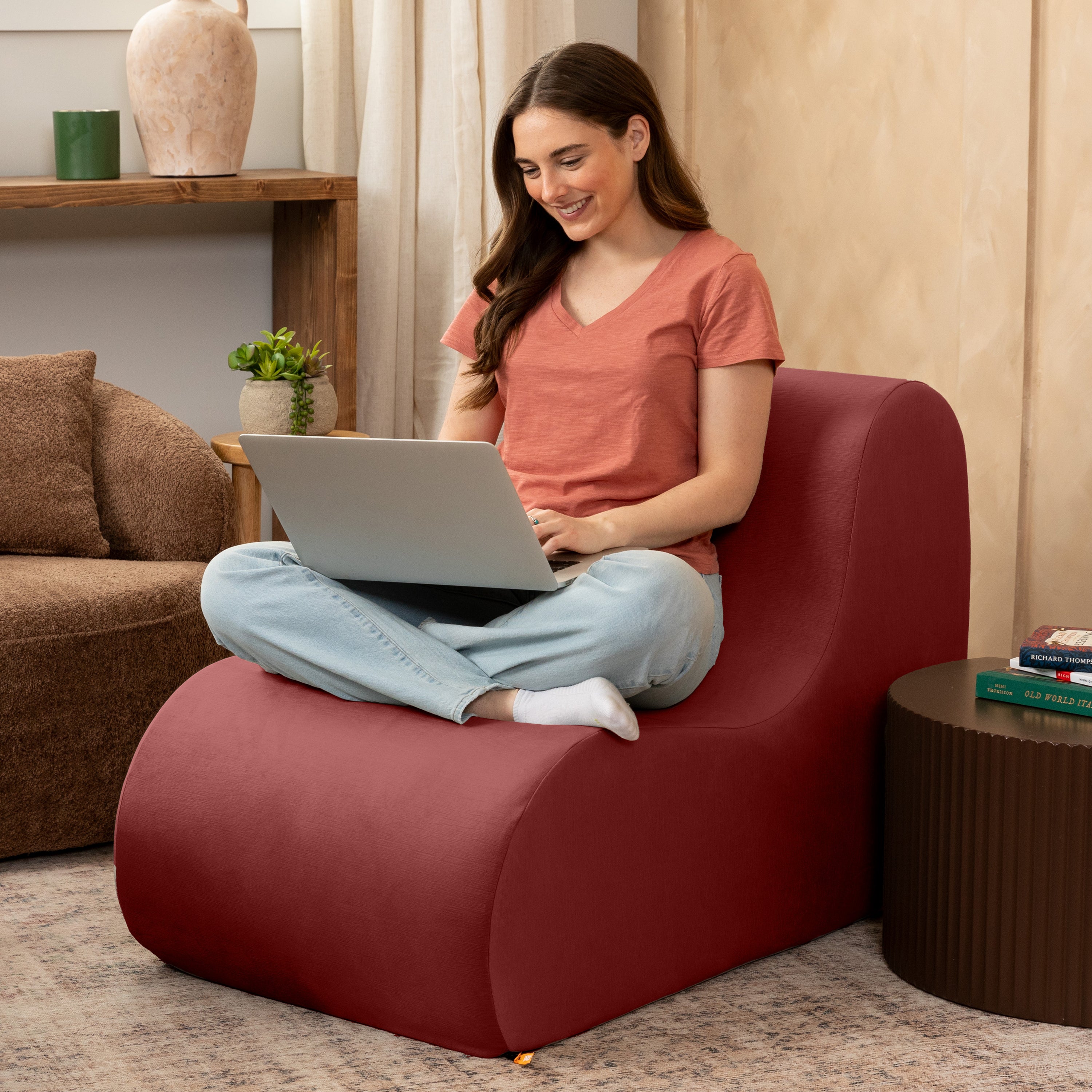 Jaxx Uptown Large Modern Armless Accent Chair, Berry
