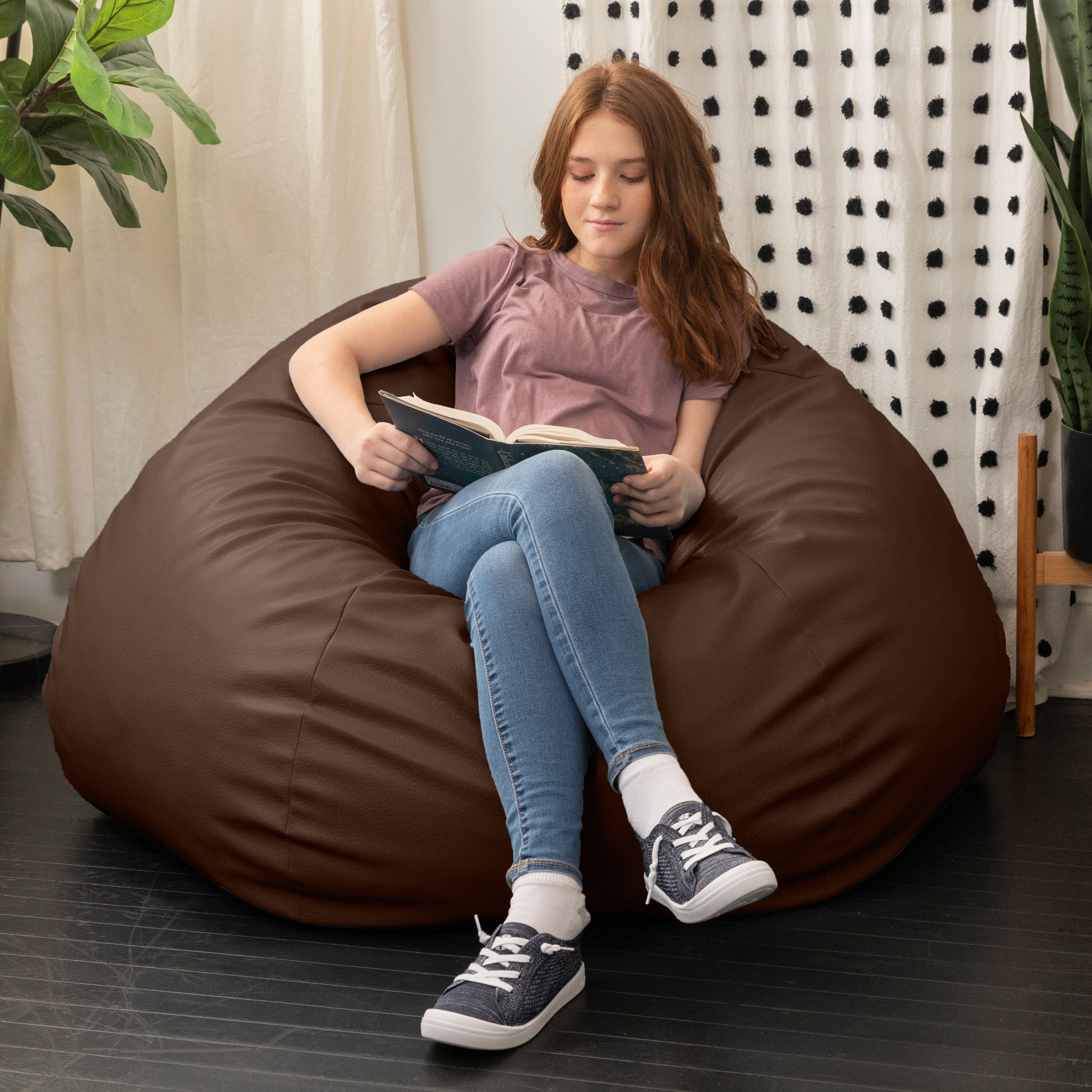 Atrium Collection Pazi Pod - Designer Foam Bean Bag Chair for Home Theaters, Offices, Schools, Reception & Waiting Rooms - Faux Leather - Chocolate