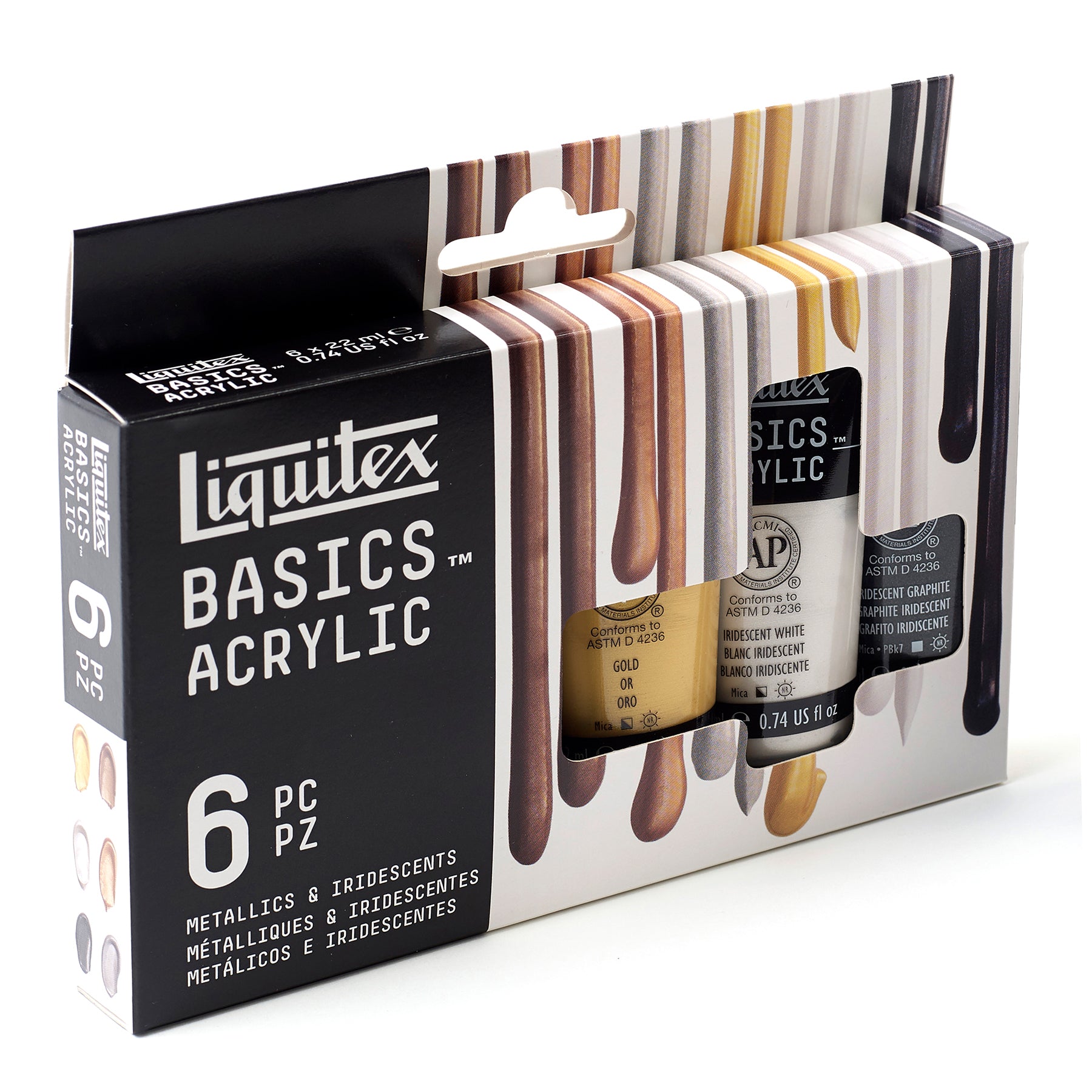 LQ BASICS Acrylic Color 6 x 22ml Tube Set - Metallic & Iridescent