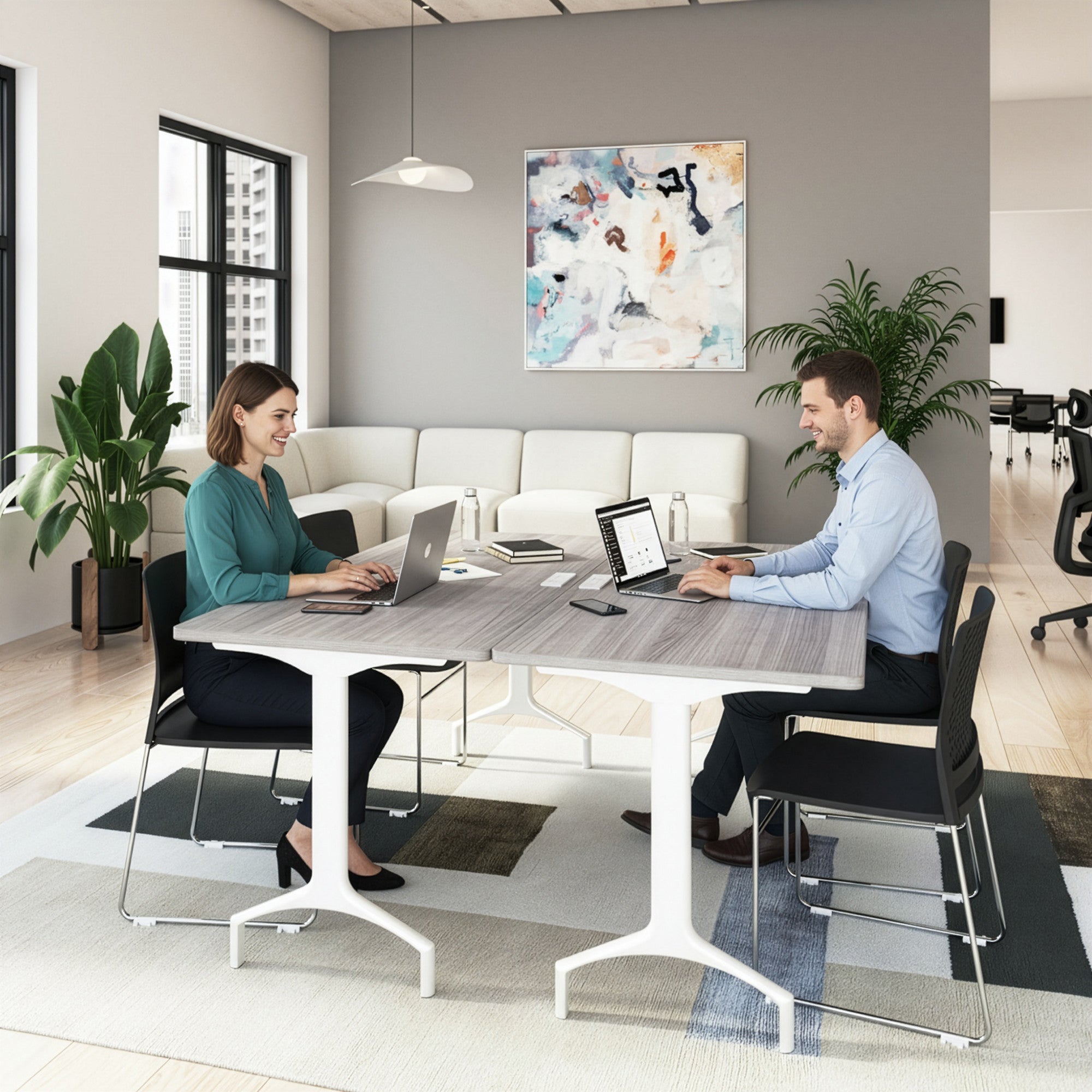 Bush Business Furniture Synergy 60-inch Rectangle Modular Office Conference Table in Platinum Gray - 59.45" Width x 29.37" Depth x 29.62" Height