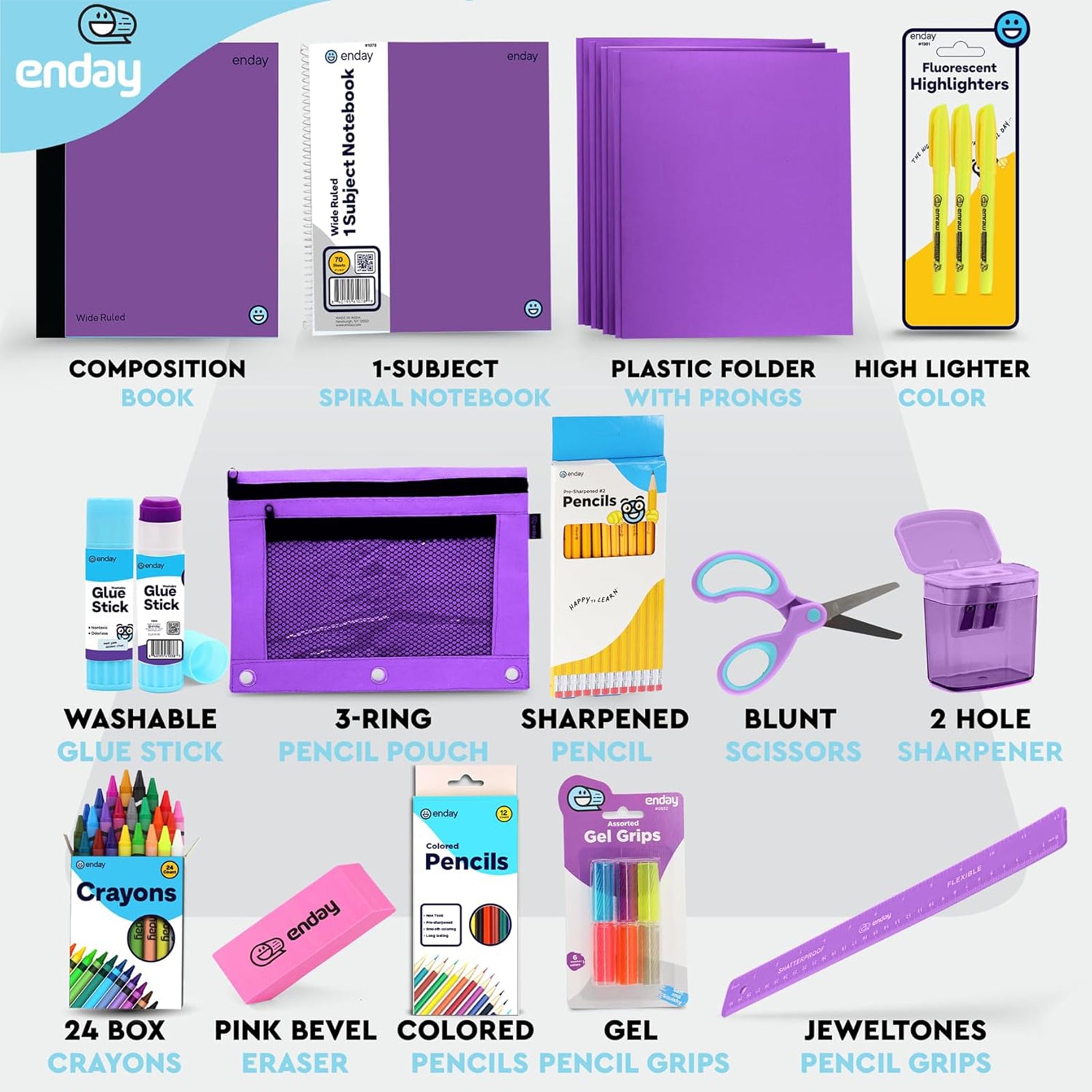School Supply Kit, Purple, 71-Piece Set