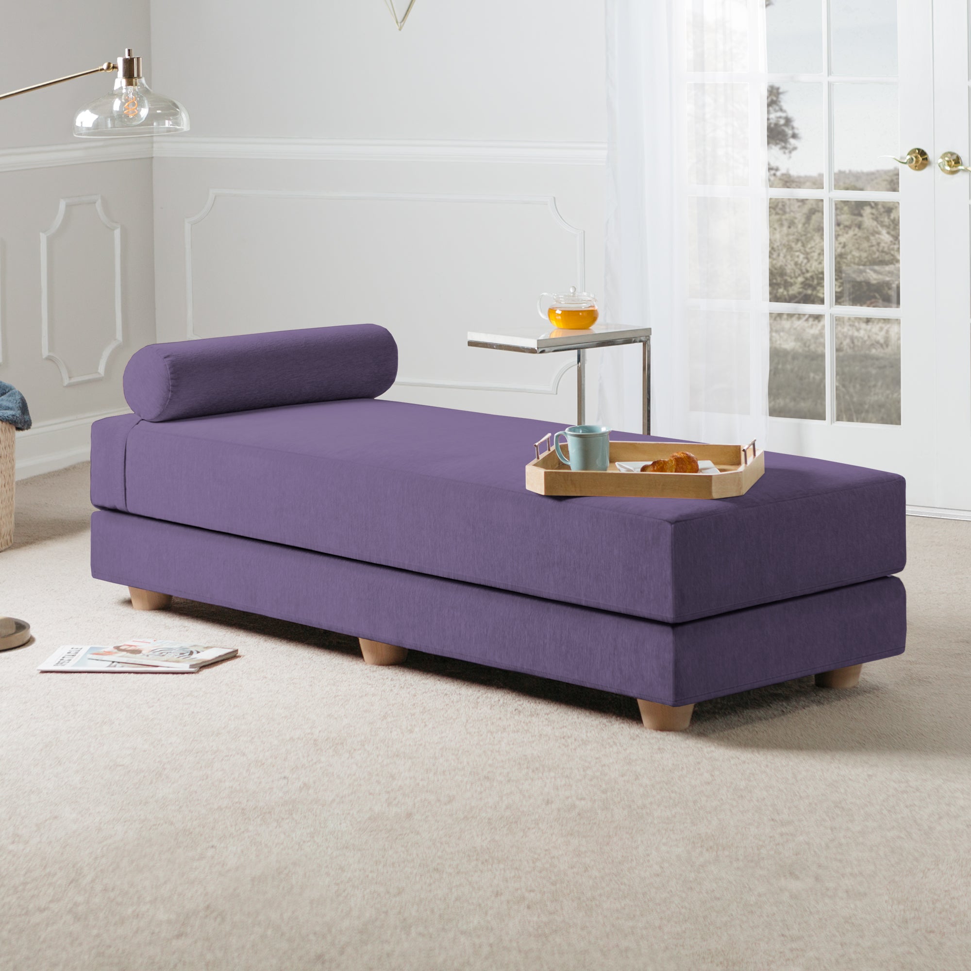 Jaxx Alon Daybed/Fold-Out Sleeper, Queen-Size Mattress - Premium Chenille, Plum