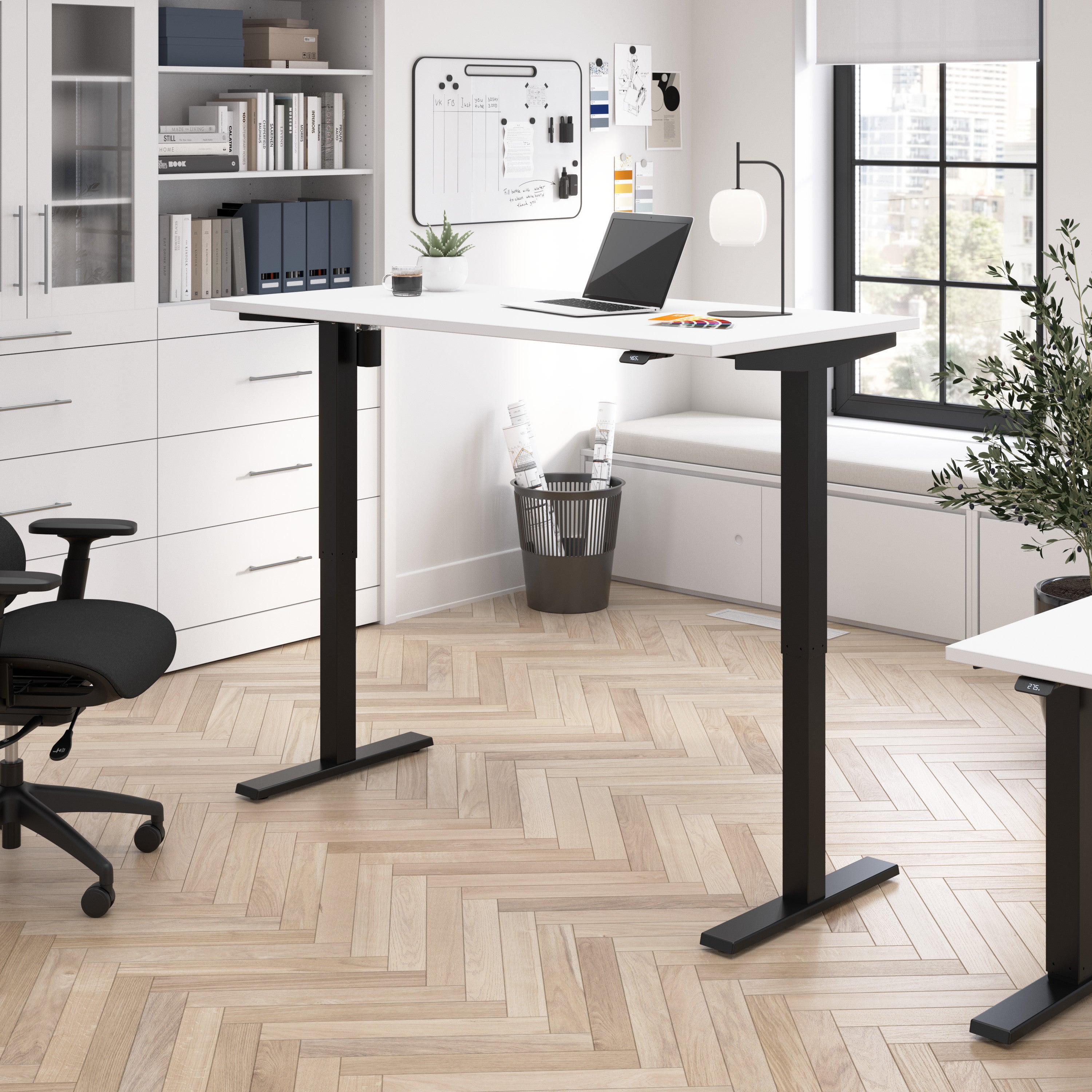 Bush Business Furniture Move 40 Series 60W x 30D Electric Height Adjustable Standing Desk in White with Black Base - 59.45" Width x 29.37" Depth x 28.17" Height