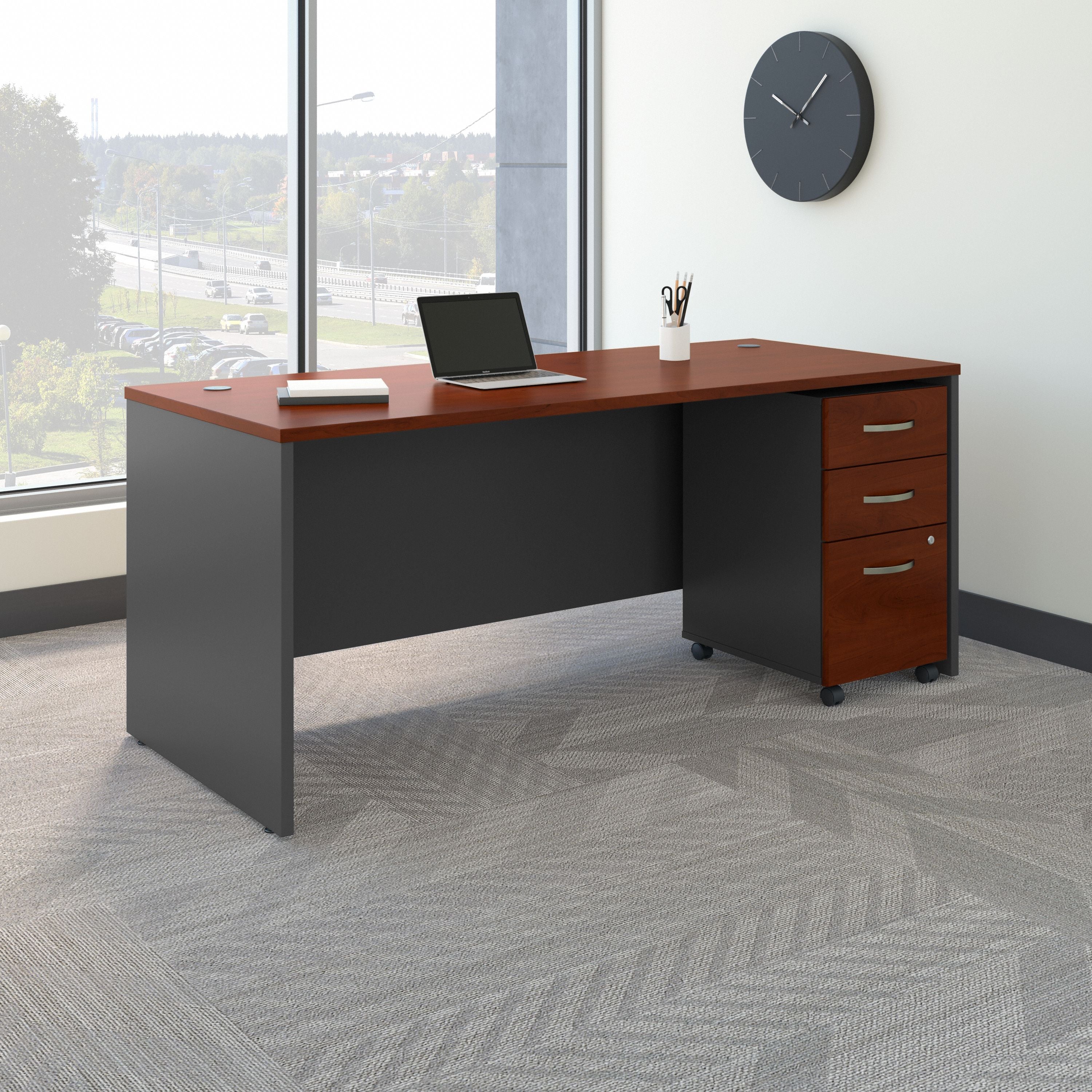 Bush Business Furniture Series C 72W x 30D Office Desk with Mobile File Cabinet in Hansen Cherry - 71.1" Width x 29.37" Depth x 29.84" Height