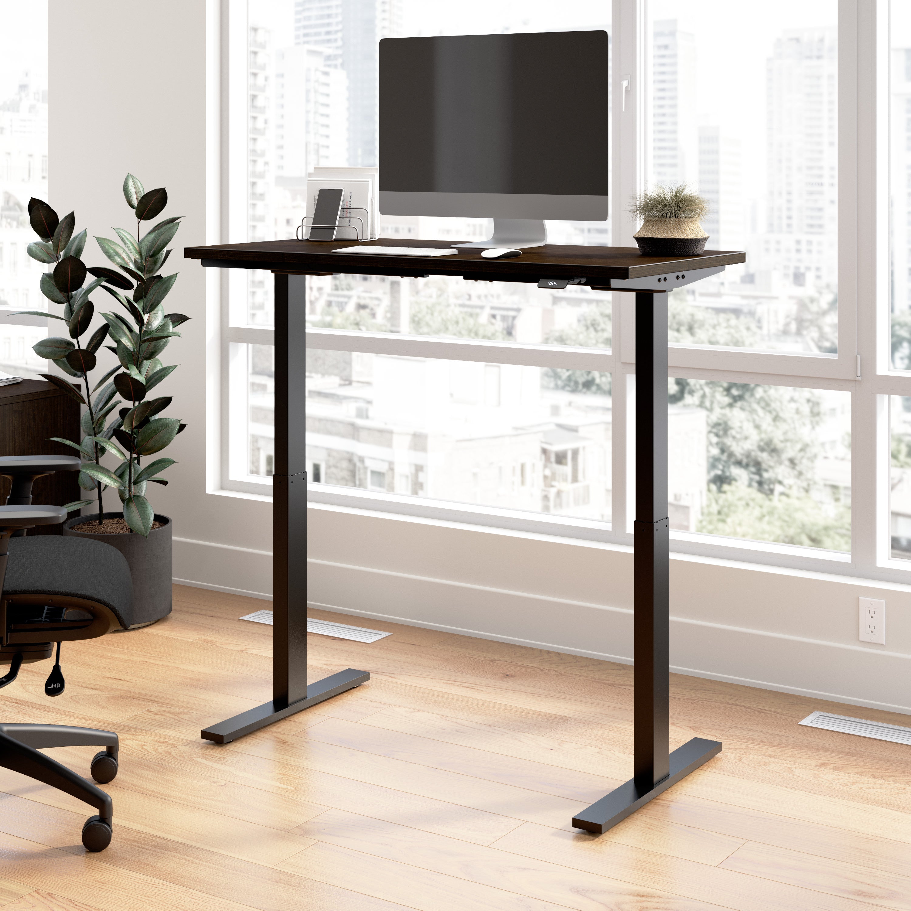Bush Business Furniture Move 60 Series 48W x 24D Electric Height Adjustable Standing Desk in Mocha Cherry with Black Base - 47.6" Width x 23.62" Depth x 47.69" Height