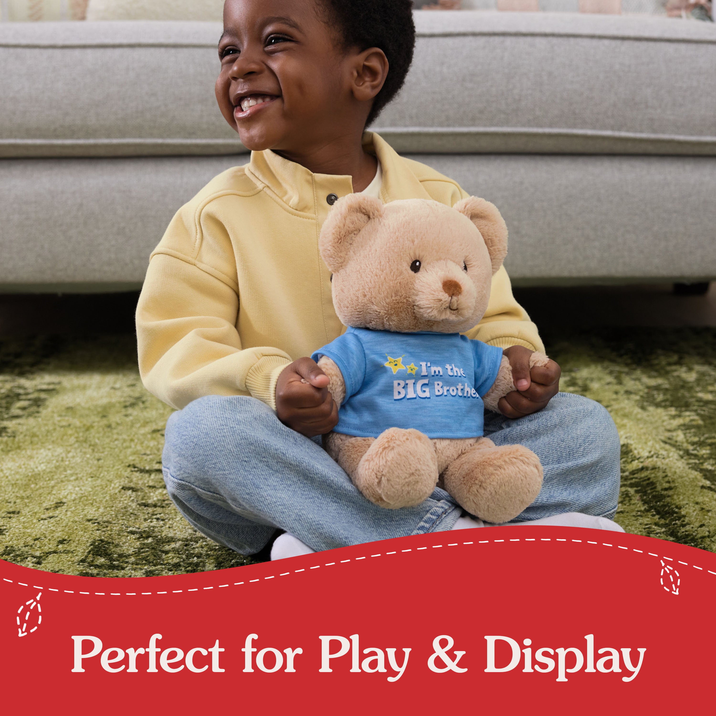 GUND “I'm the Big Brother” Sustainable Message Bear with Blue T-Shirt, Teddy Bear Made from 100% Recycled Materials for Ages 1 and Up, Tan, 12”