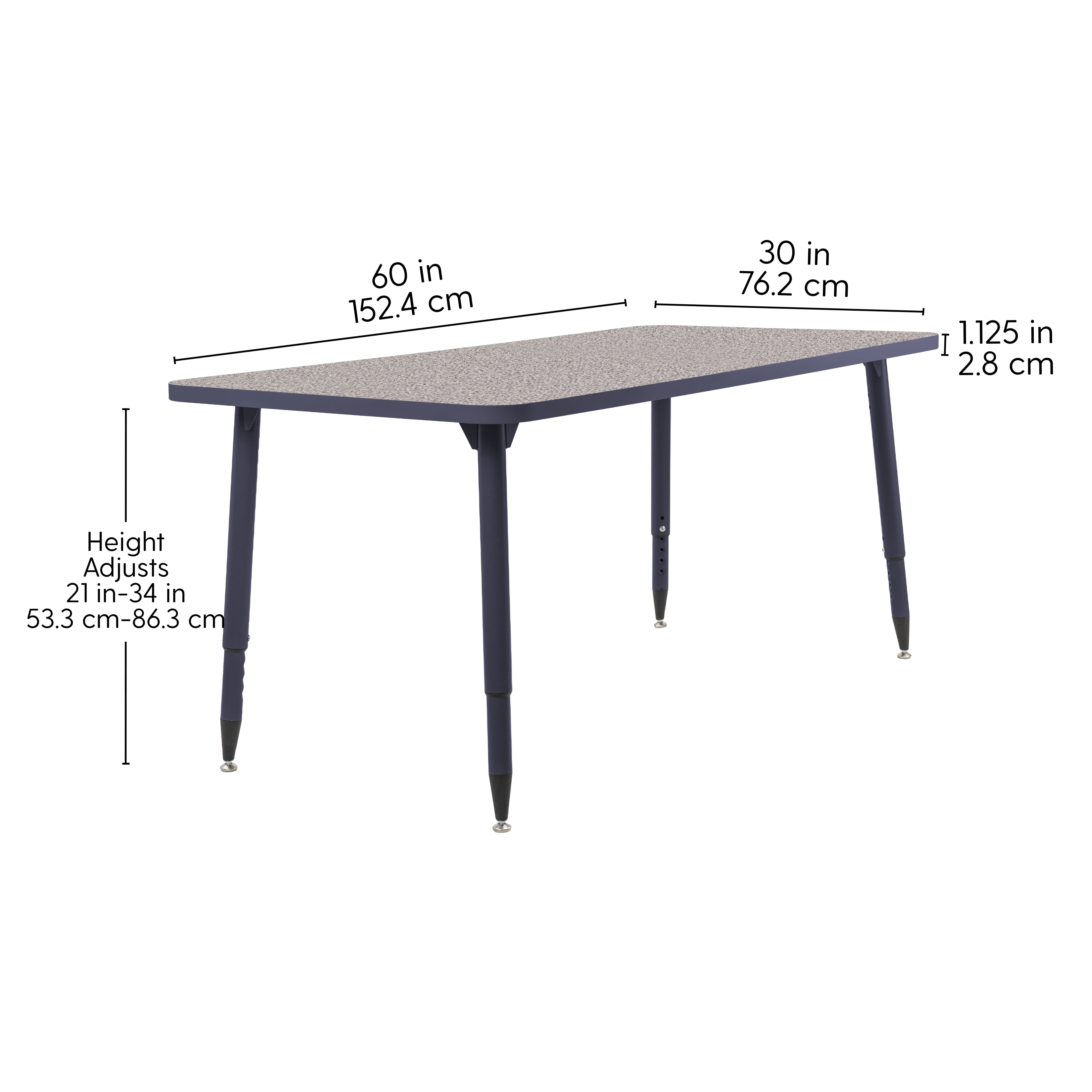 Adapte 30" x 60" Rectangle Thermofused Activity Table with Adjustable Tapered Legs - Gray/Navy