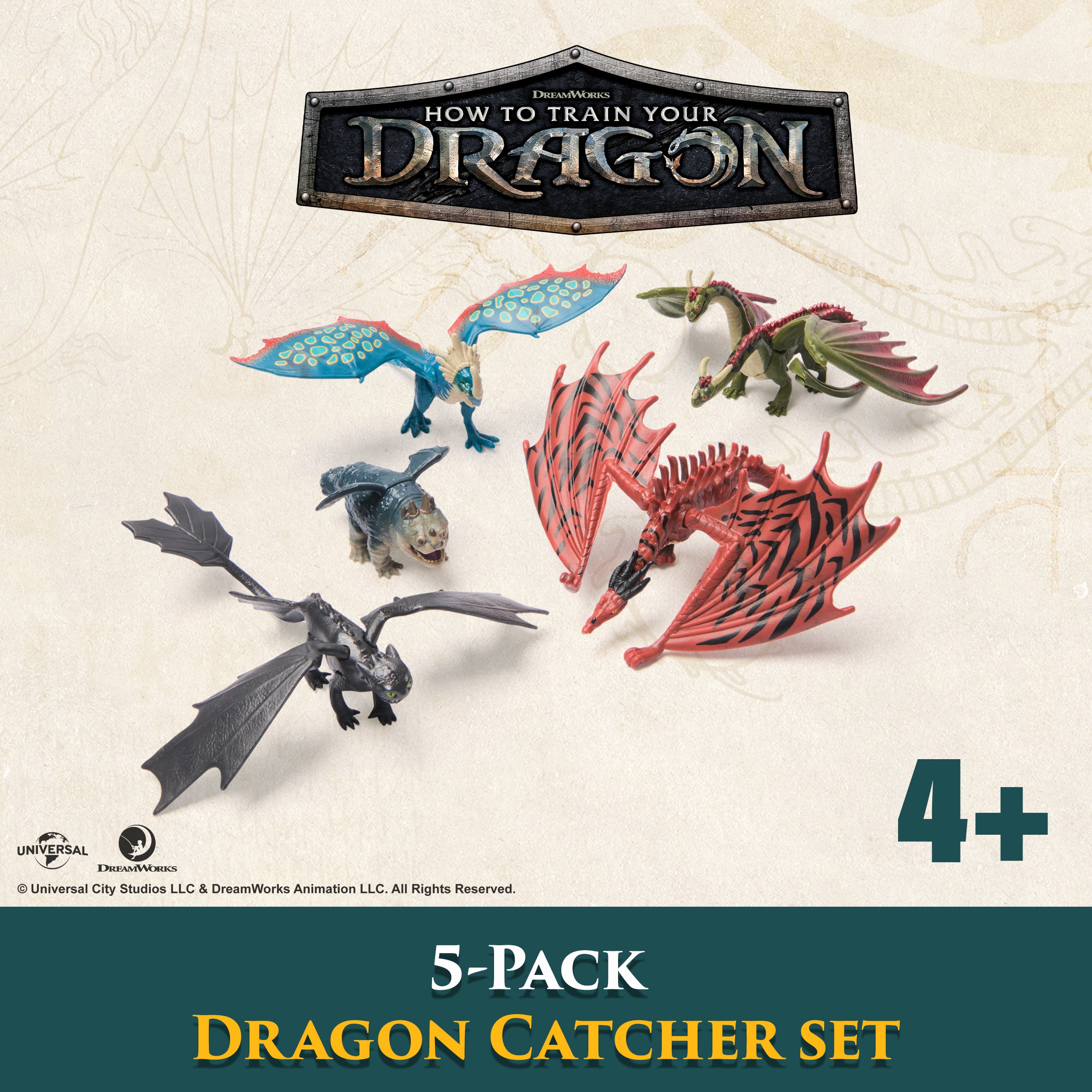 Dreamworks Dragons, 5-Pack Dragon Catcher Set with Hiccup’s Mangler Net Launcher, Kids Toys for Boys & Girls Ages 4 and up