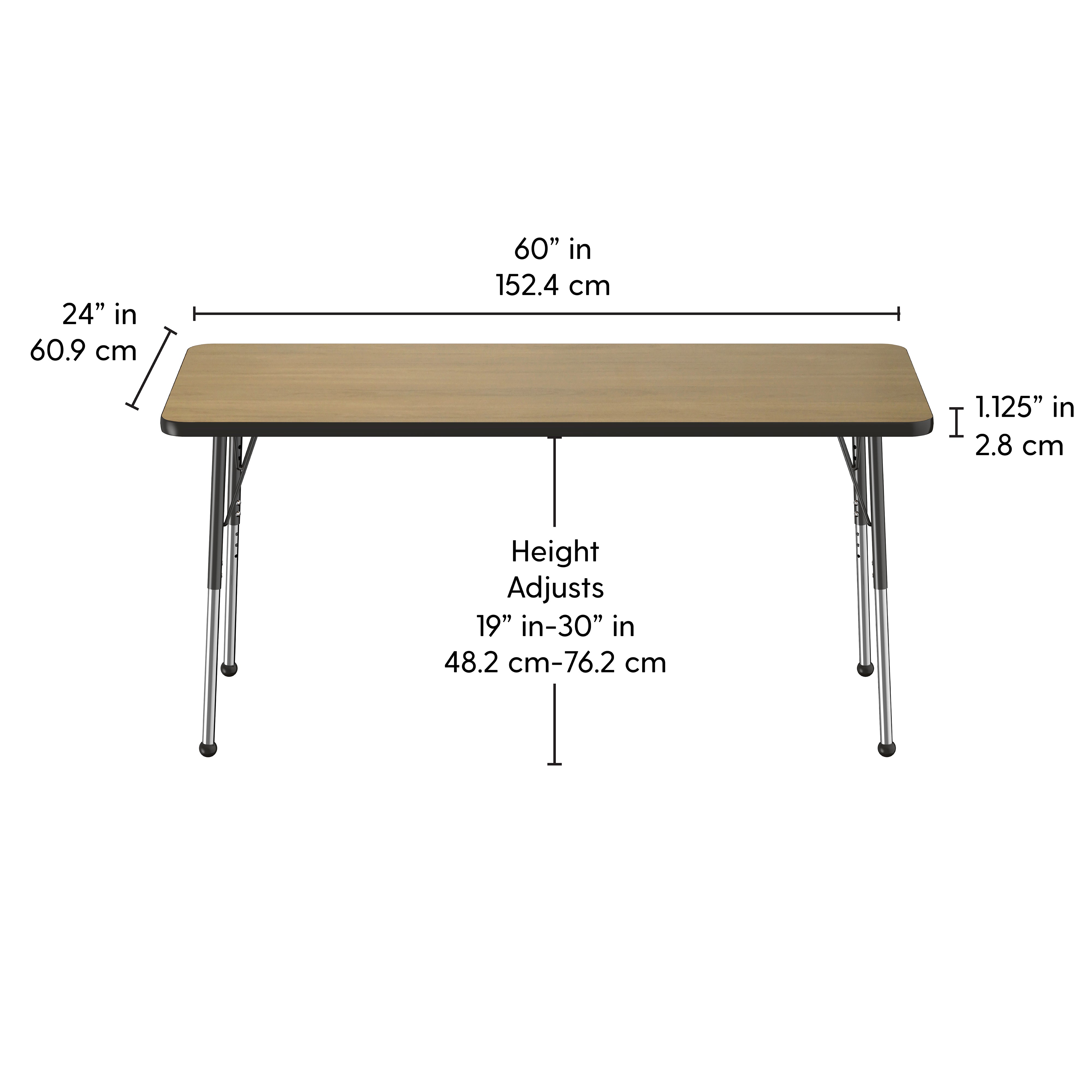 24" x 60" Rectangle T-Molding Activity Table with Adjustable Standard Ball Glide Legs - Pasadena Oak/Black