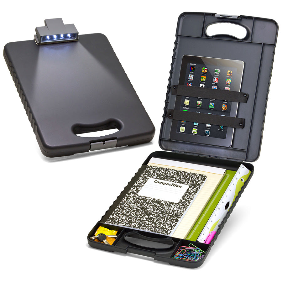 Deluxe Tablet Clipboard Case w/Handle and LED Light, Bottom Opening
