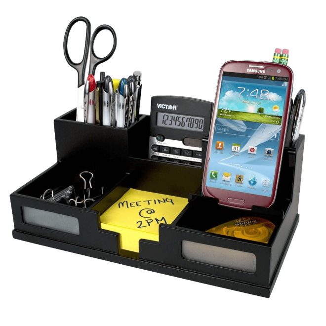 Desk Organizer with Smart Phone Holder, Brown