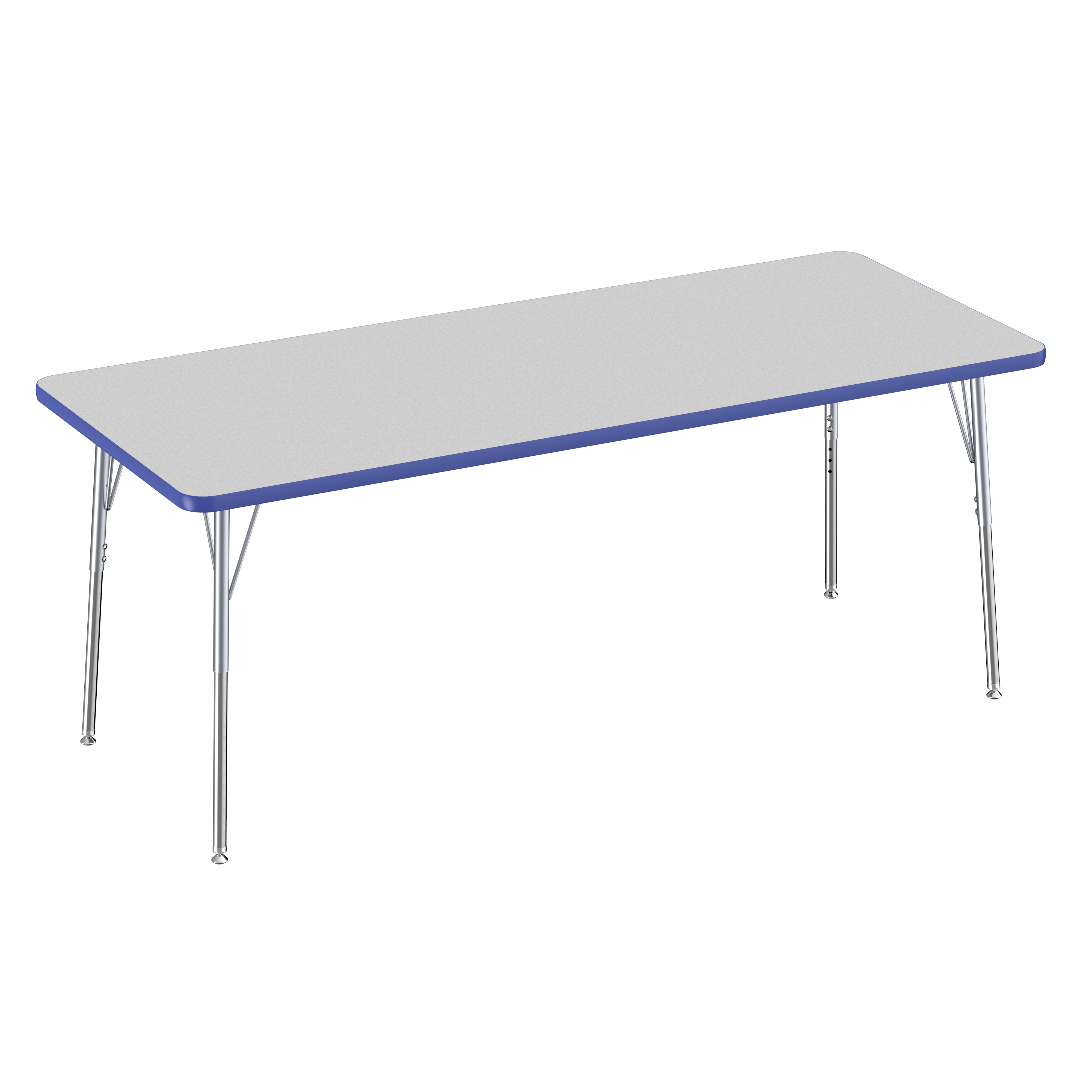 30" x 72" Rectangle T-Molding Activity Table with Adjustable Standard Swivel Glide Legs - Gray/Blue/Silver