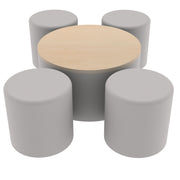 Pro Series 30" Round Ottoman Table with Round 18" H Seating, 5-Piece Set - Gray/Maple