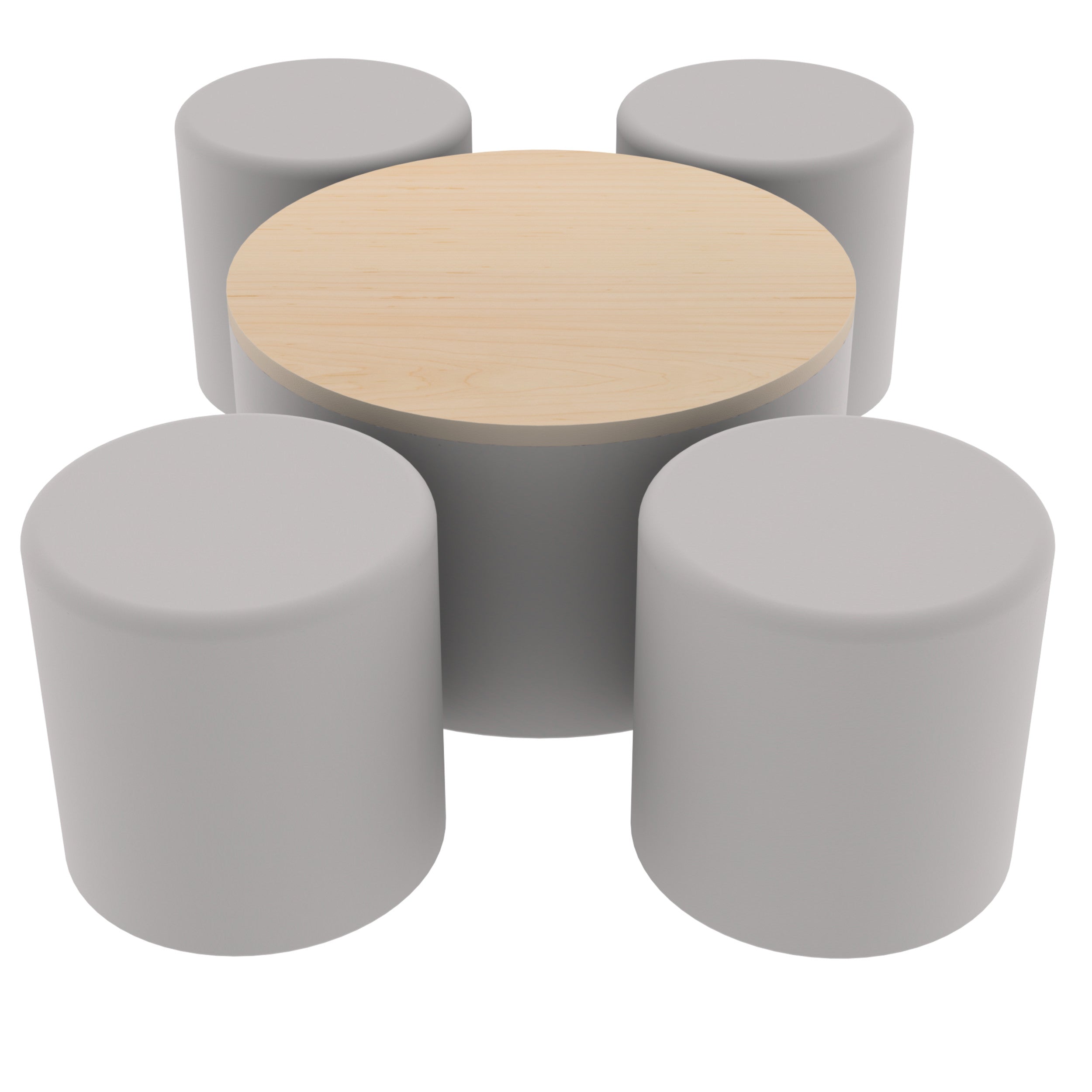 Pro Series 30" Round Ottoman Table with Round 18" H Seating, 5-Piece Set - Gray/Maple