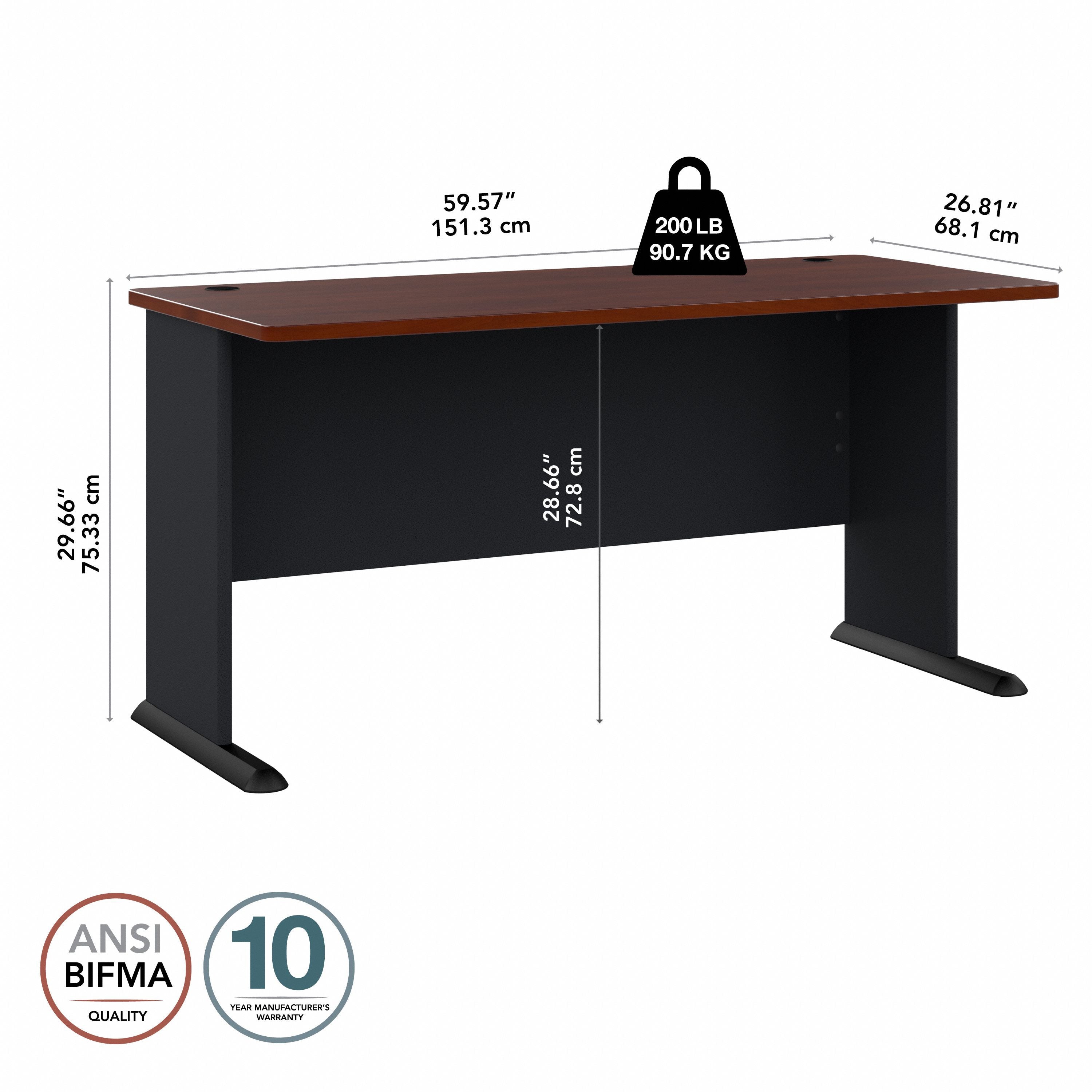 Bush Business Furniture Series A 60W Desk in Hansen Cherry and Galaxy - 59.57" Width x 26.81" Depth x 29.66" Height