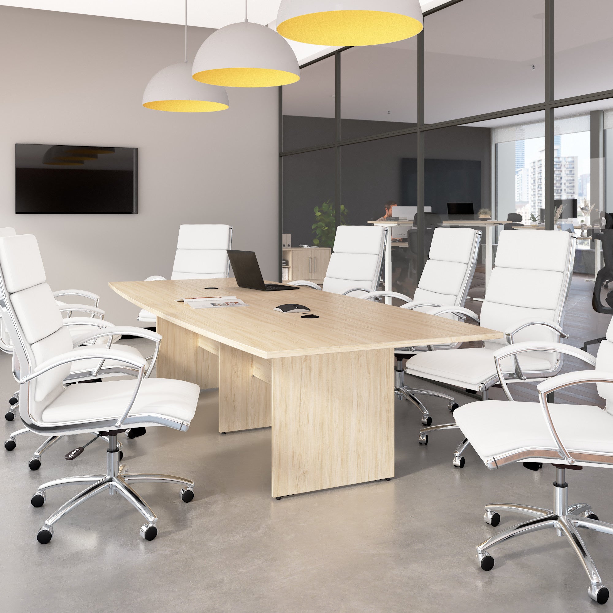 Bush Business Furniture 120-inch Office Conference Table with Wood Base in Natural Elm - 119.21" Width x 47.51" Depth x 28.65" Height