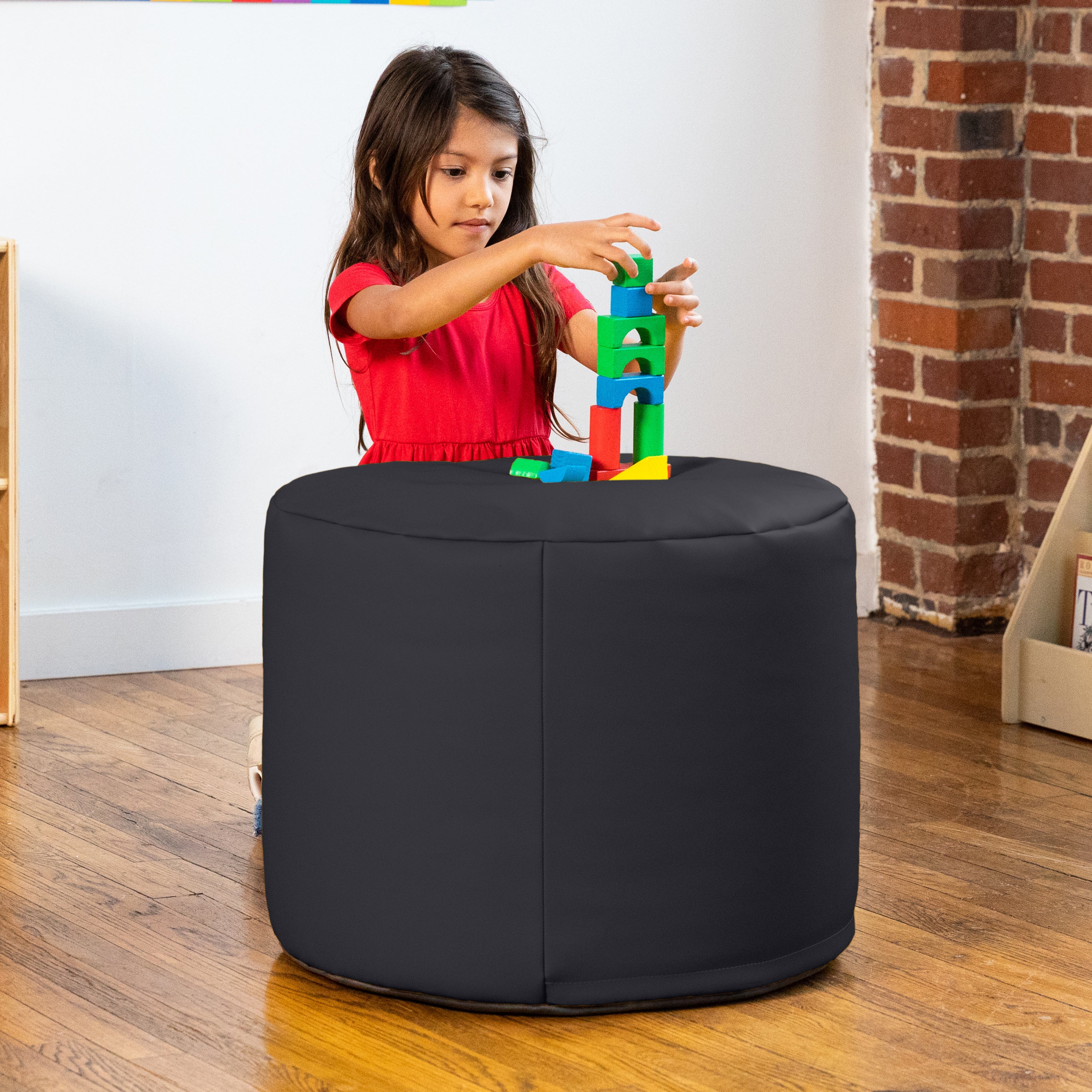Jaxx Mallo Modular Pouf Classroom Bean Bag Seat, Premium Vinyl - Black