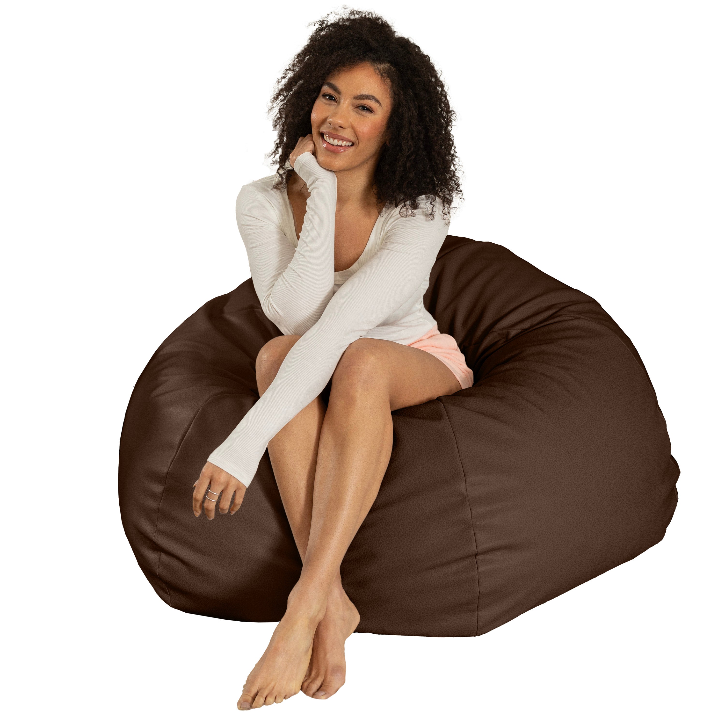 Atrium Collection Pazi Pod - Designer Foam Bean Bag Chair for Home Theaters, Offices, Schools, Reception & Waiting Rooms - Faux Leather - Chocolate