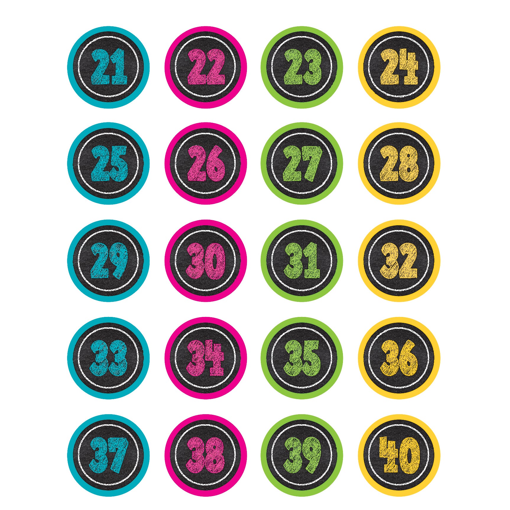 Chalkboard Brights Numbers Stickers