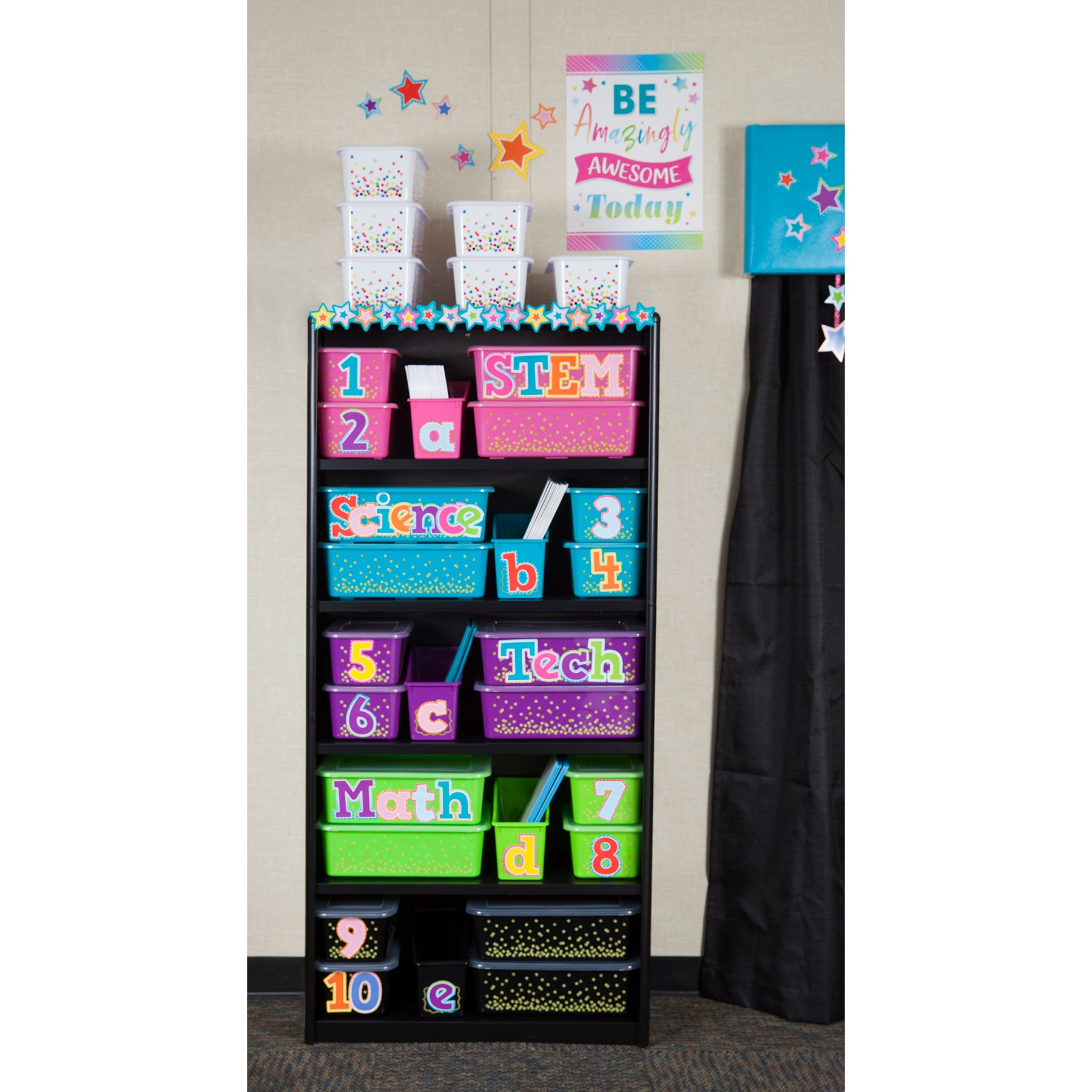 Teal Confetti Large Plastic Storage Bin