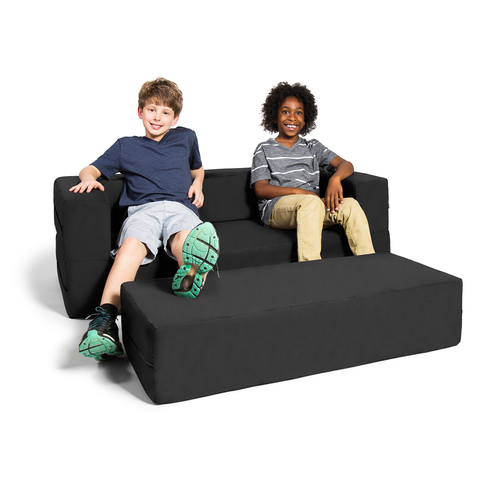 Jaxx Zipline Kids Sofa & Large Ottoman, 3 in 1 Fold Out Sofa, Big Kids Edition, Black