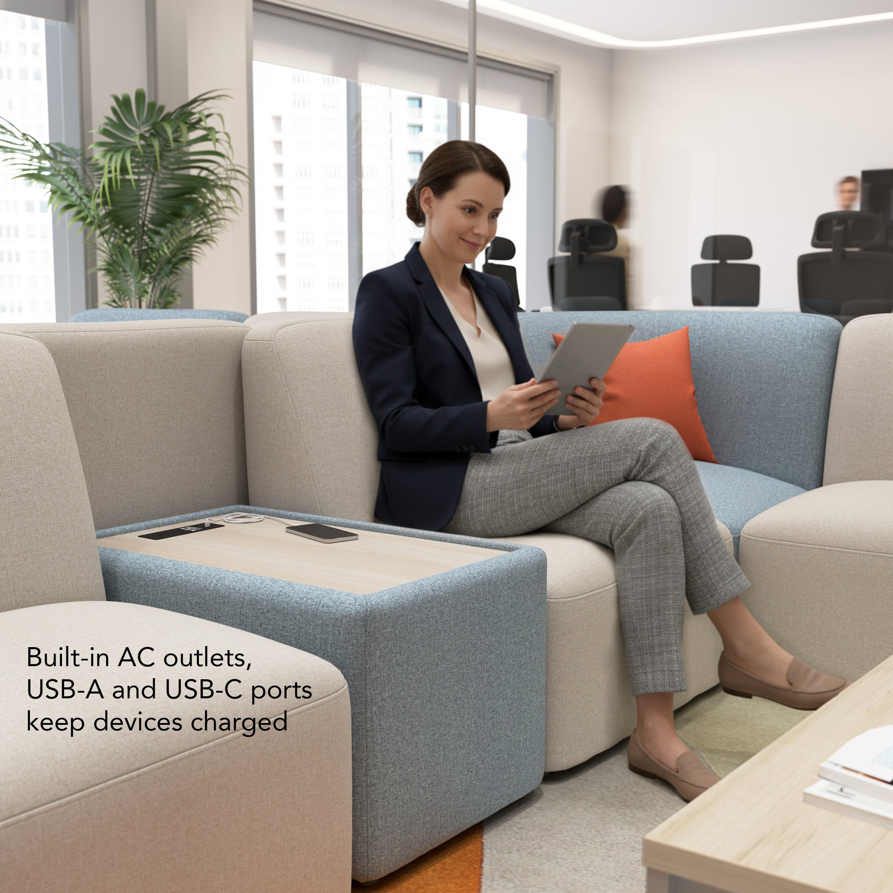 Bush Business Furniture Assemble Modular 2 Seater Sectional with Charging Station in Mist Fabric - 79.92" Width x 30.51" Depth x 29.92" Height