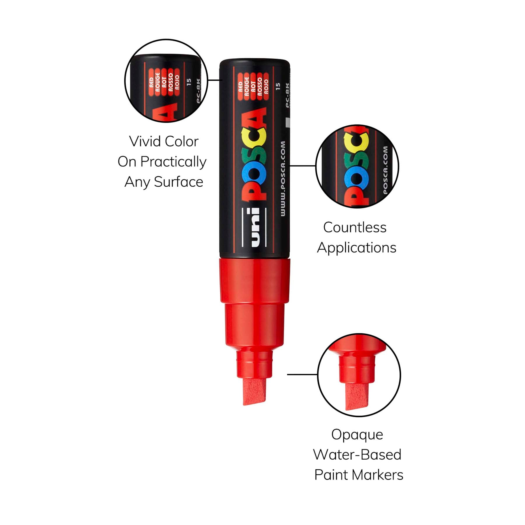 uni® POSCA PC-8K Water-Based Paint Markers, Broad Tip (8mm), Red
