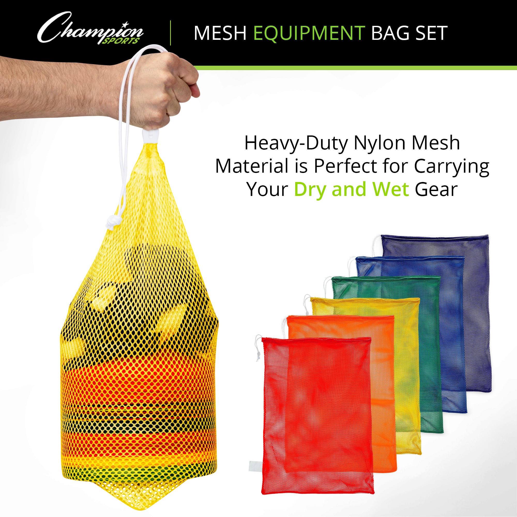 Mesh Equipment Bag, 12" x 18", Assorted Colors, Pack of 6