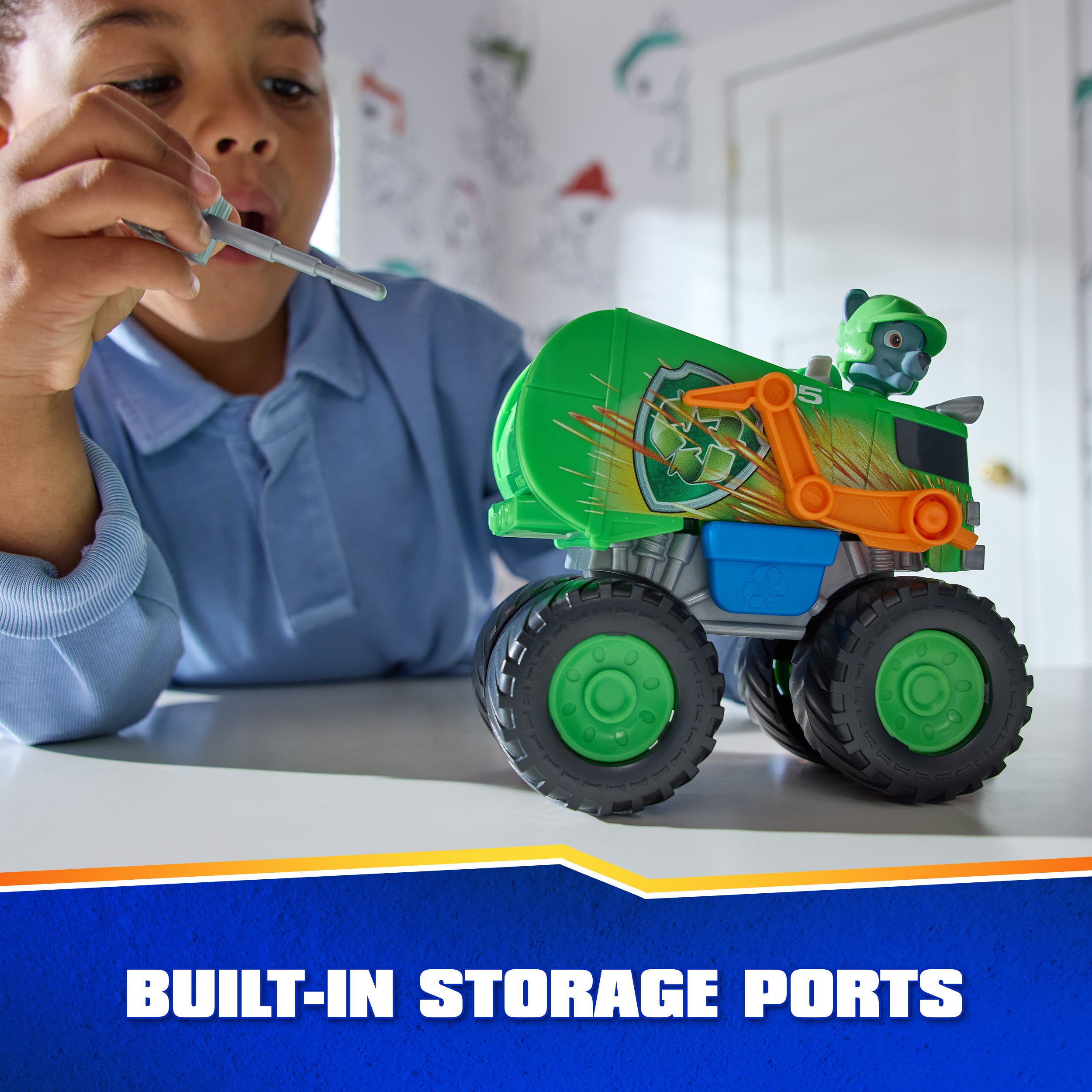 PAW Patrol: Rescue Wheels Rocky’s Recycle Truck, Toy Truck with Projectile Launcher and Collectible Action Figure, Kids Toys for Boys & Girls Ages 3+