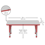 24" x 48" Rectangle T-Molding Activity Table with Adjustable Chunky Legs - Gray/Red