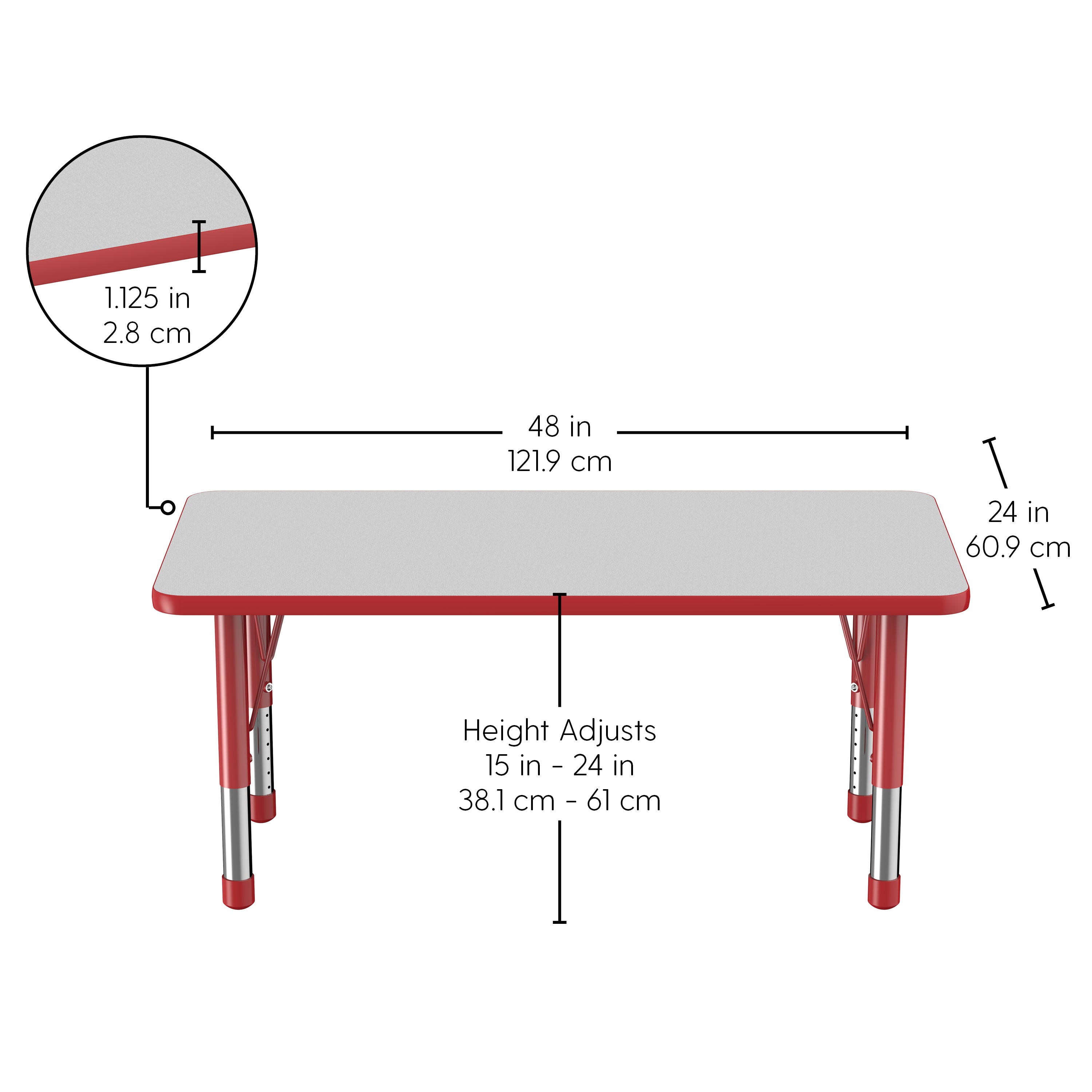 24" x 48" Rectangle T-Molding Activity Table with Adjustable Chunky Legs - Gray/Red
