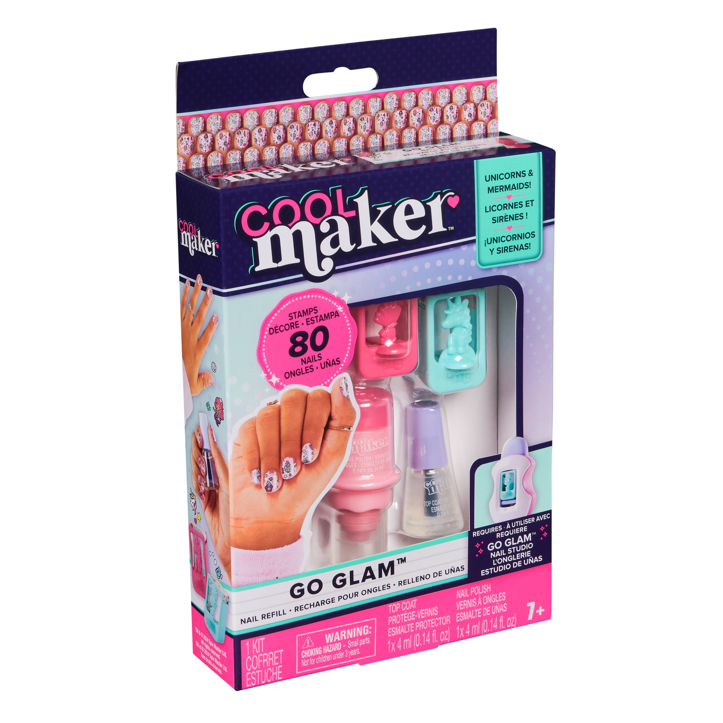 Cool Maker, GO GLAM Nail Kit Refill, Unicorn & Mermaid Designs, Style 80 Nails Packaging May Vary, Arts and Crafts Kids Toys for Ages 7 and up
