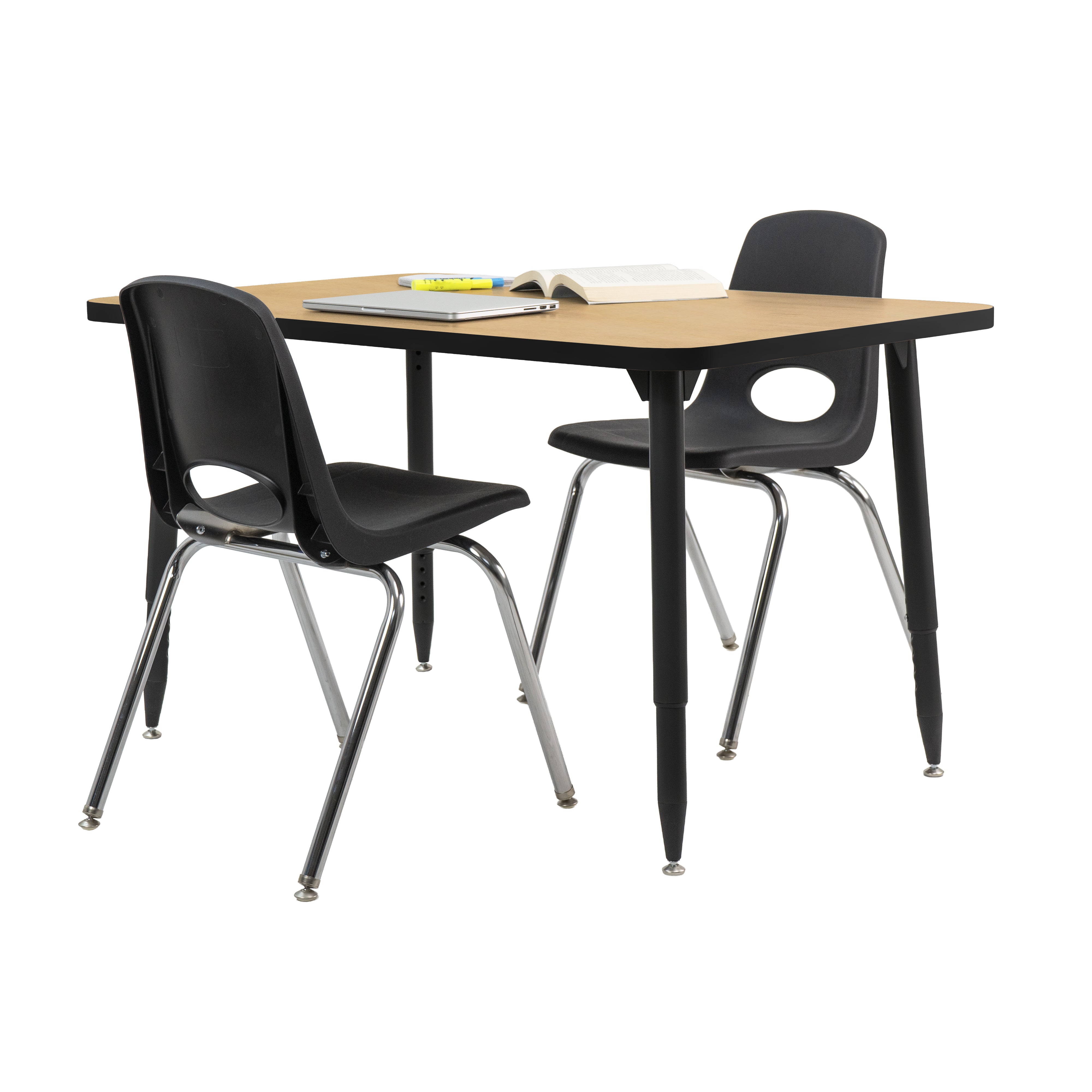 Adapte 30" x 48" Rectangle Thermofused Activity Table with Adjustable Tapered Legs - Maple/Black