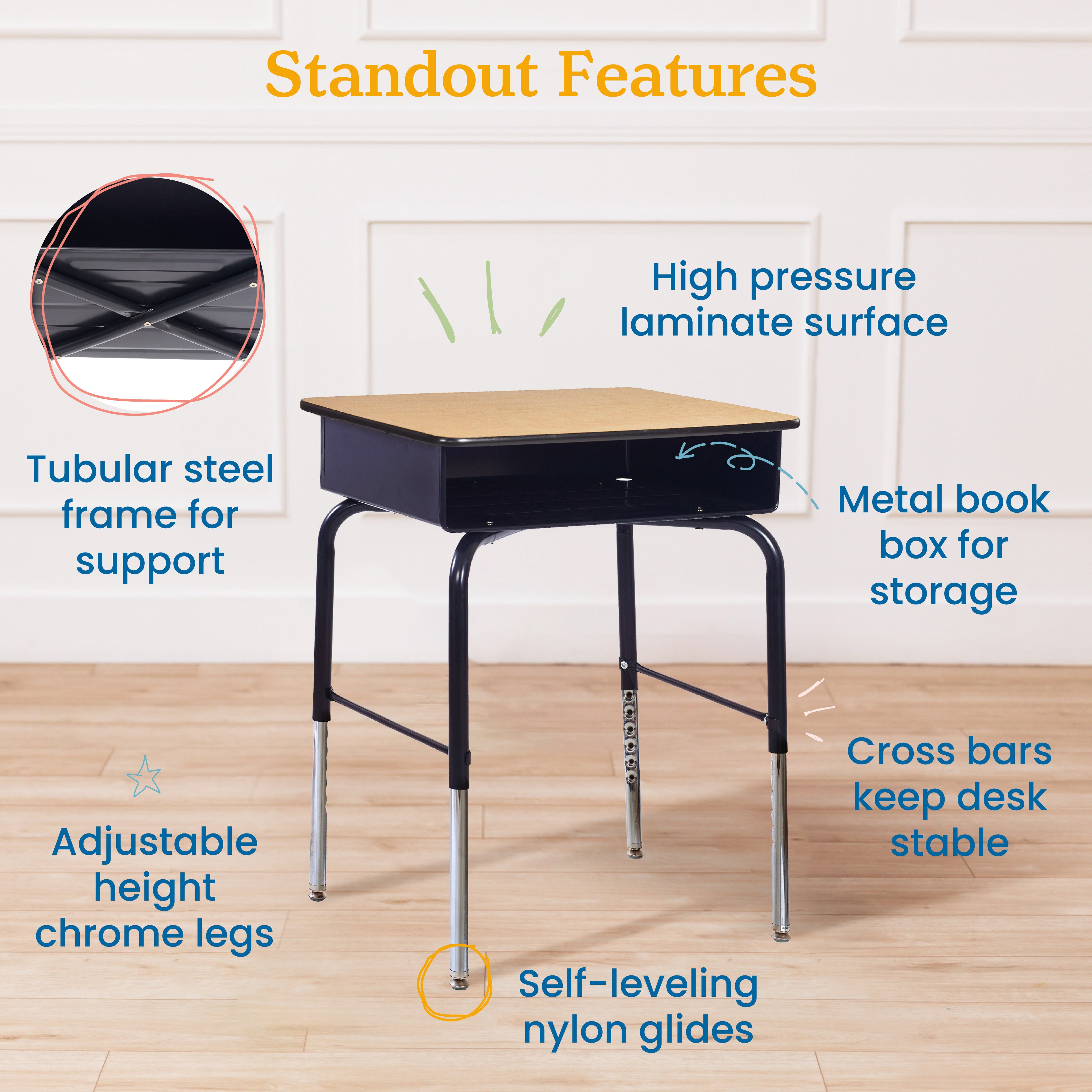 Open Front Desk with Metal Book Box Ready-to-Assemble - Oak
