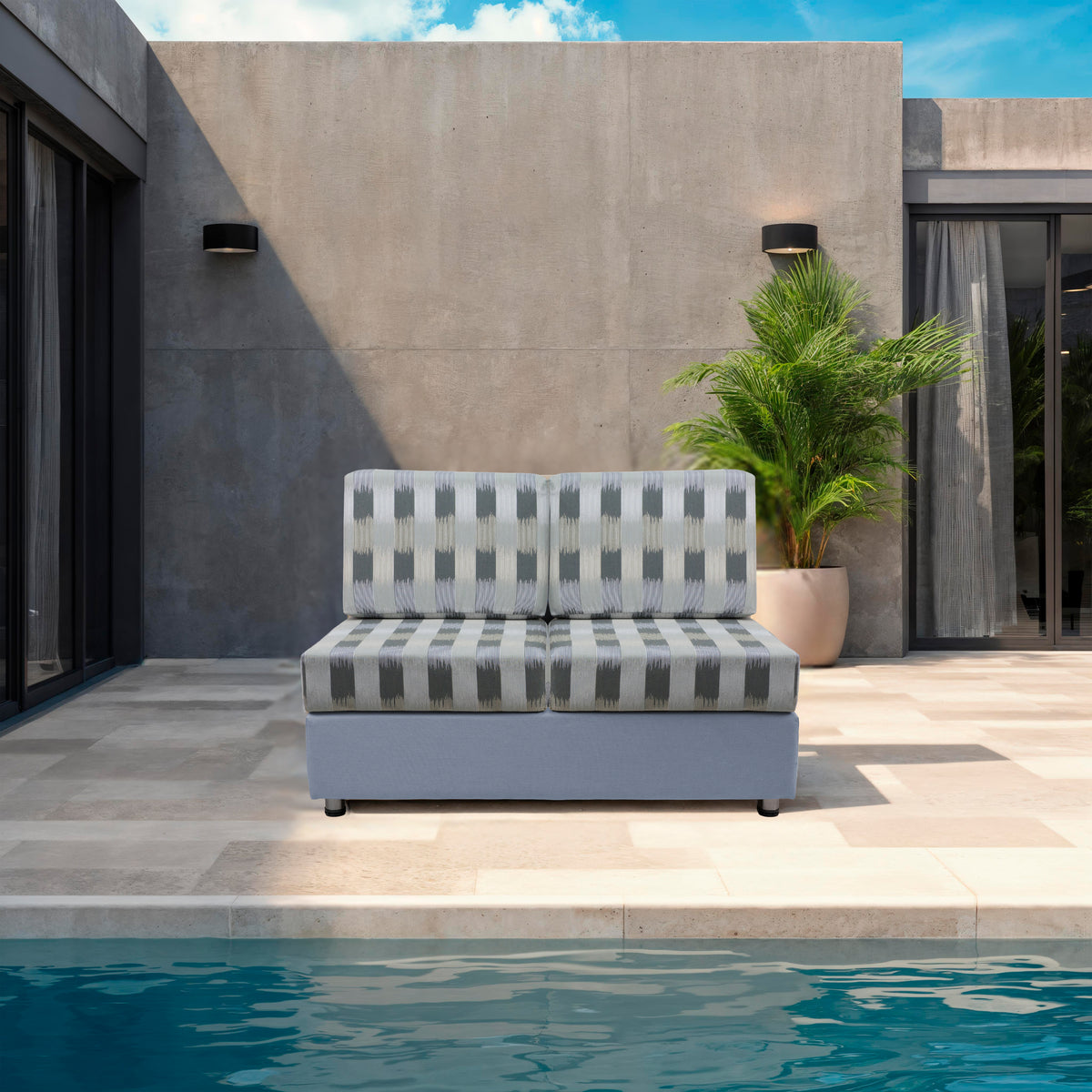 Outdoor Armless Sofa with Sunbrella - Dream Mist/Canvas Haze