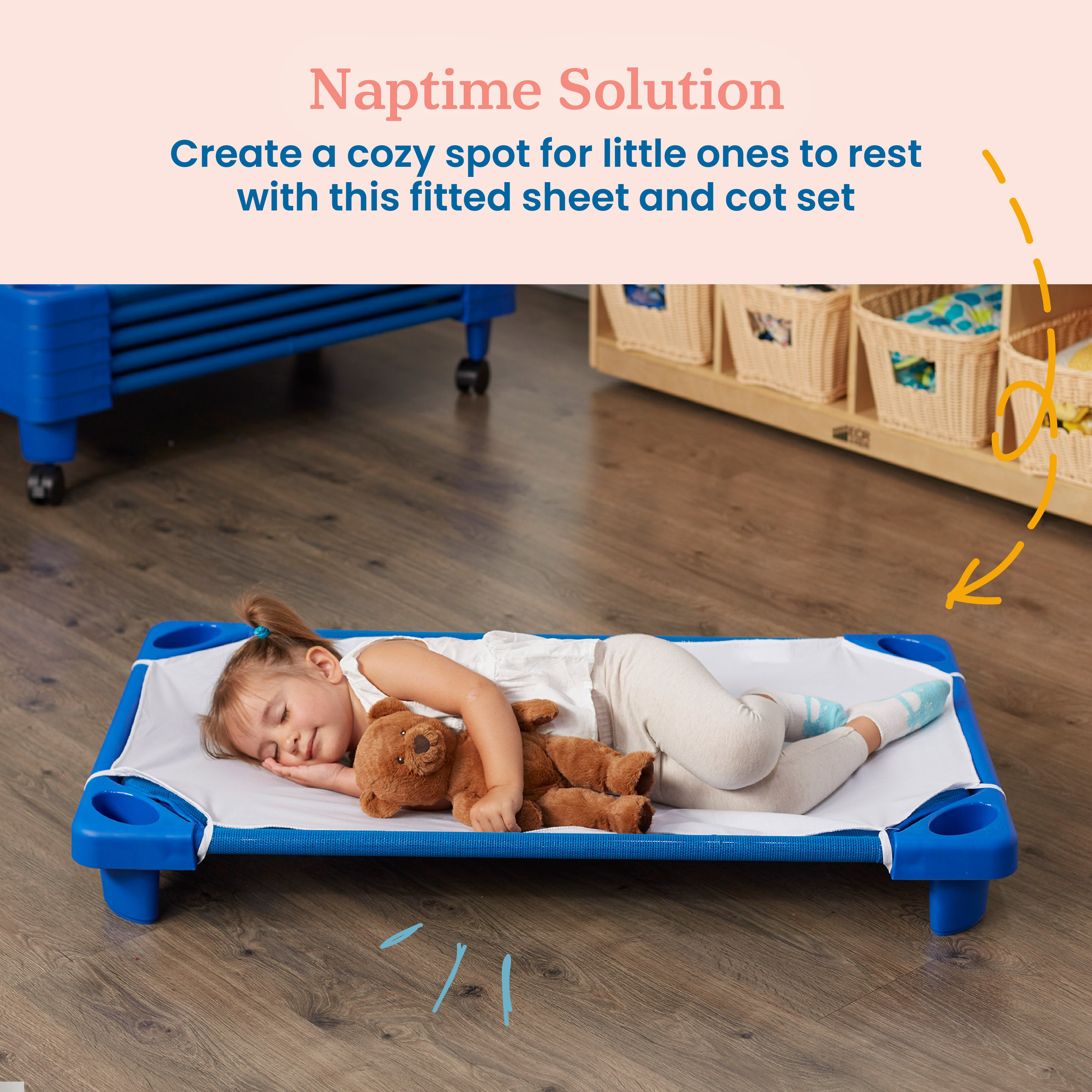 Stackable Kiddie Cot Toddler with Sheet Ready-to-Assemble 6-Pack - Blue