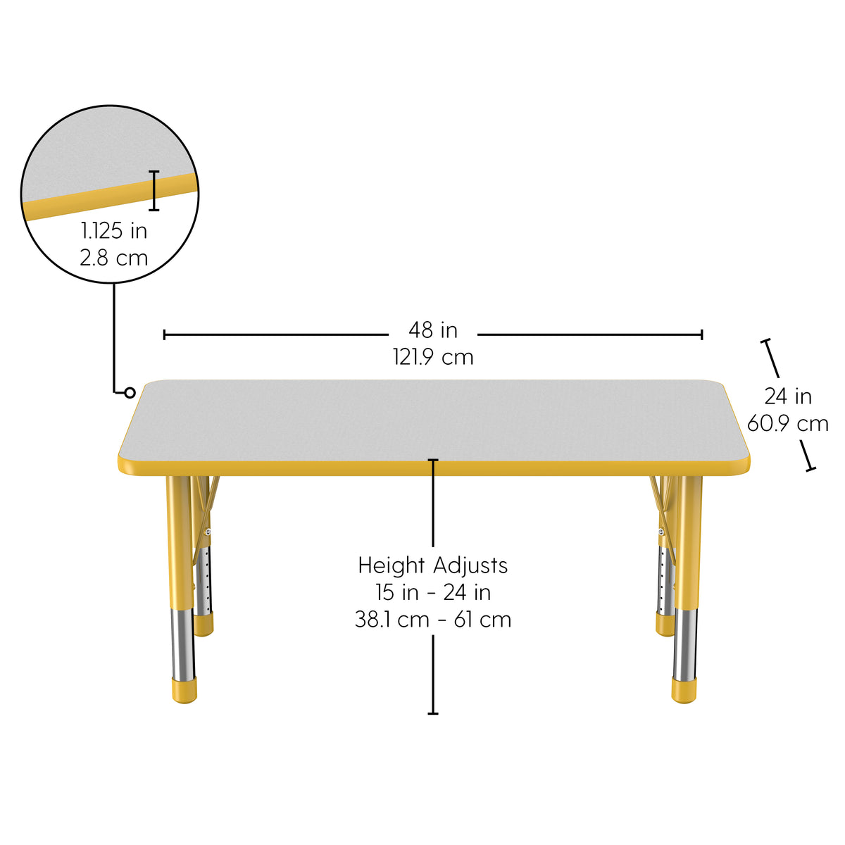 24" x 48" Rectangle T-Molding Activity Table with Adjustable Chunky Legs - Gray/Yellow