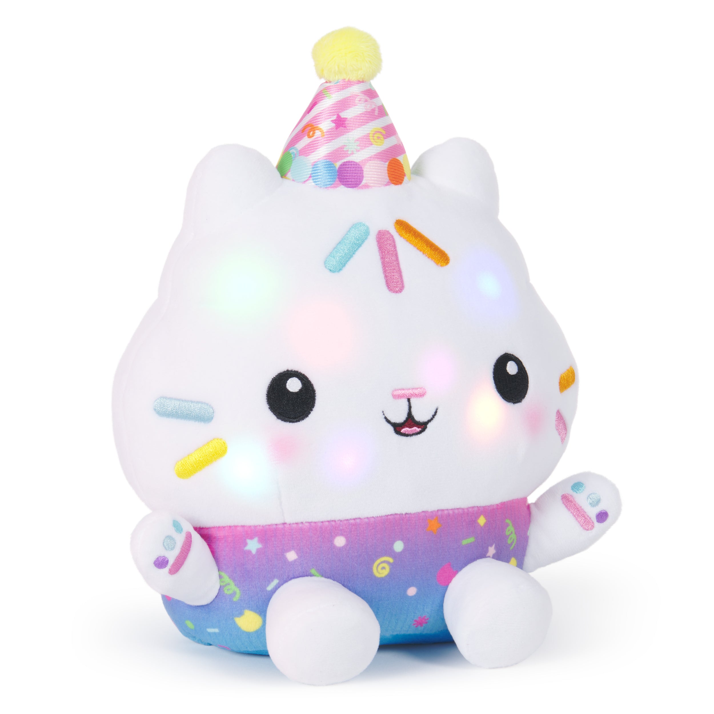 Gabby’s Dollhouse Celebrations, Sprinkle Party Cakey Cat Plush, 10-Inch Interactive Stuffed Animal with Sounds, Kids Toys for Girls & Boys Ages 3+