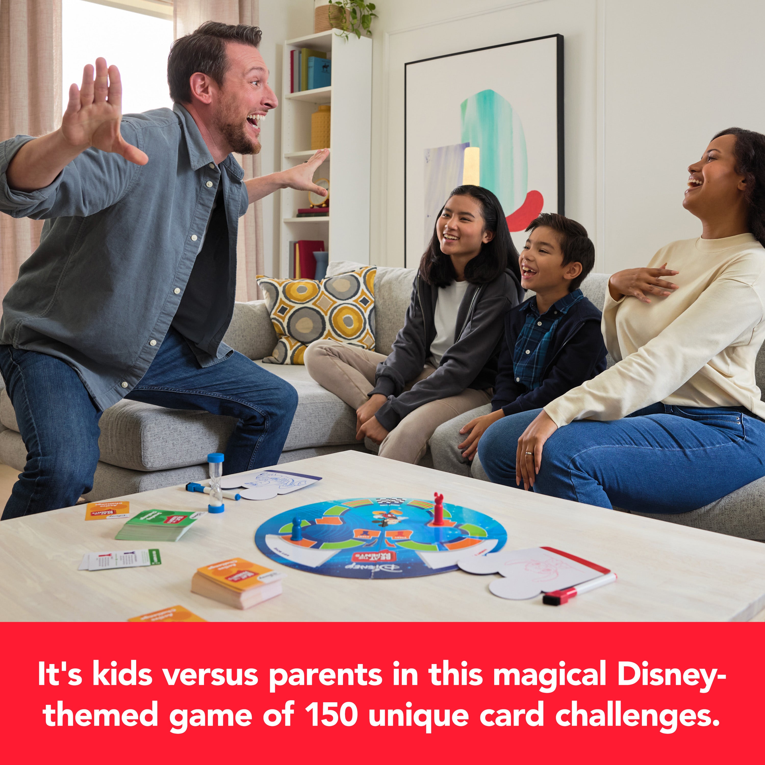 Spin Master Games, Beat the Parents Disney Edition, Kids vs. Parents Family Board Game, Up-and-Active Trivia & Challenges, Disney Games, 4 Players, for Ages 8 & Up