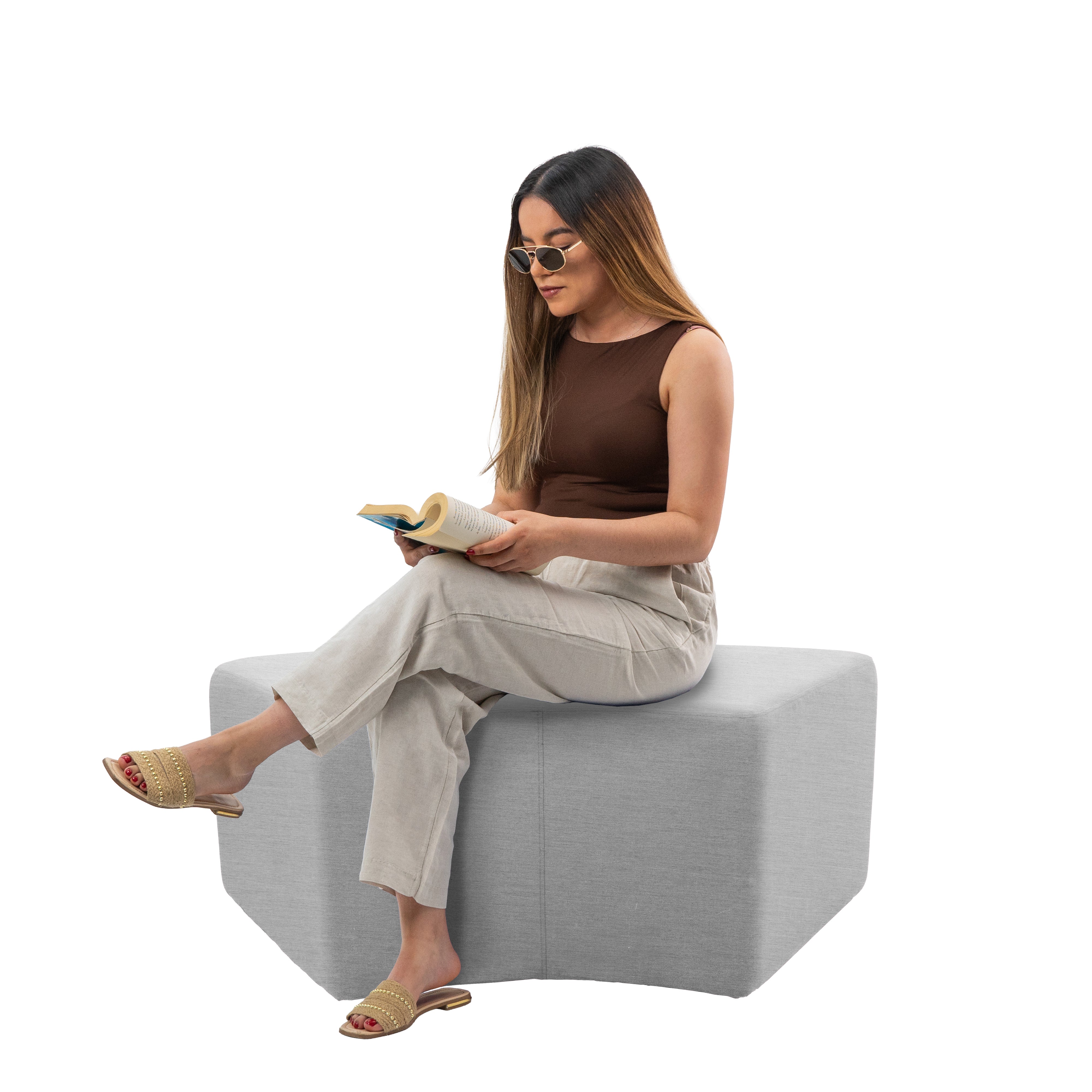 Outdoor 24" x 48" S-Curve Ottoman with Sunbrella®, 18" H - Canvas Granite