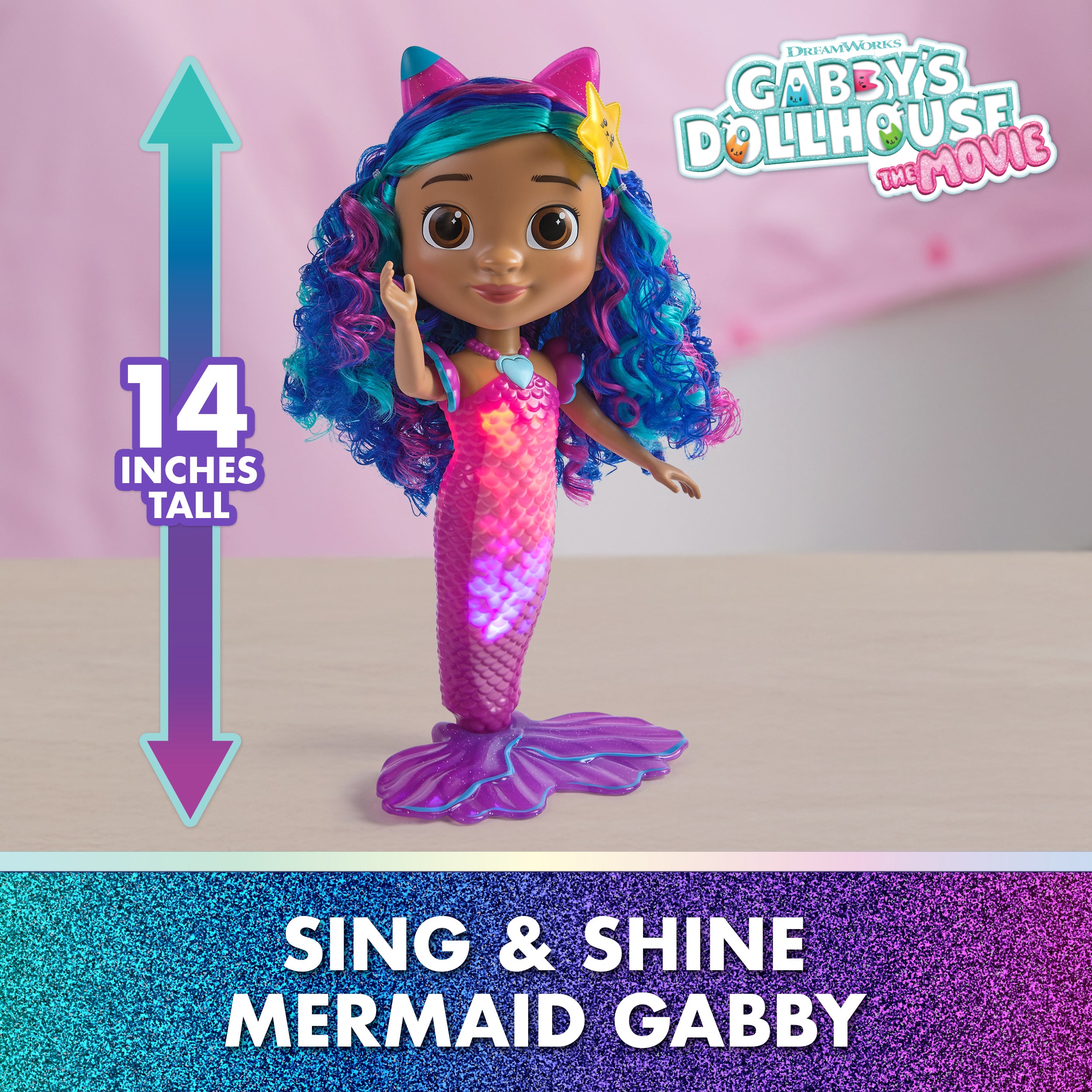 Gabby's Dollhouse: The Movie, Sing & Shine Mermaid Gabby, Waterproof Mermaid Doll with Lights & Sounds, Kids Toys for Girls & Boys Ages 3 and Up