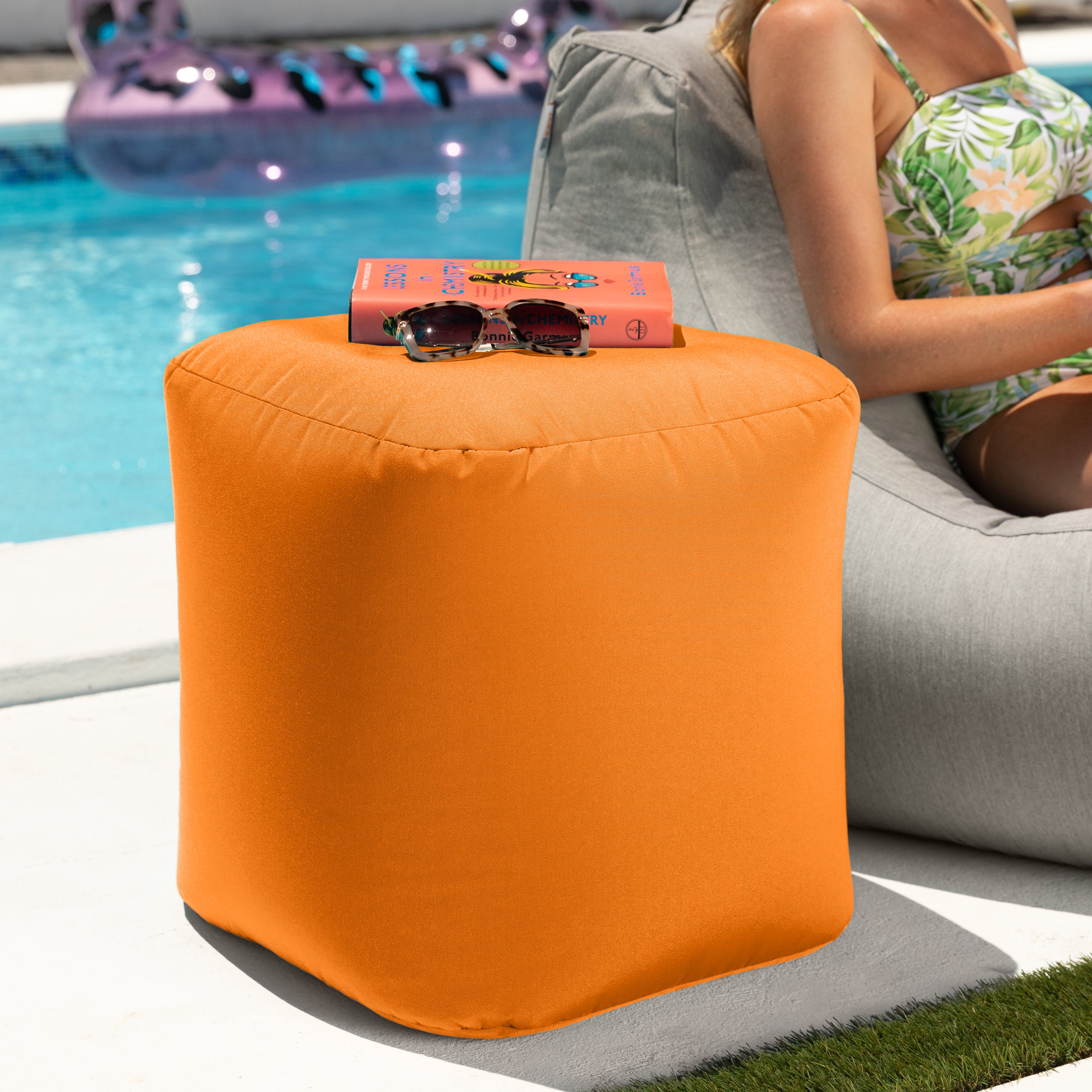 Jaxx Luckie Outdoor Patio Bean Bag Ottoman, Tangerine
