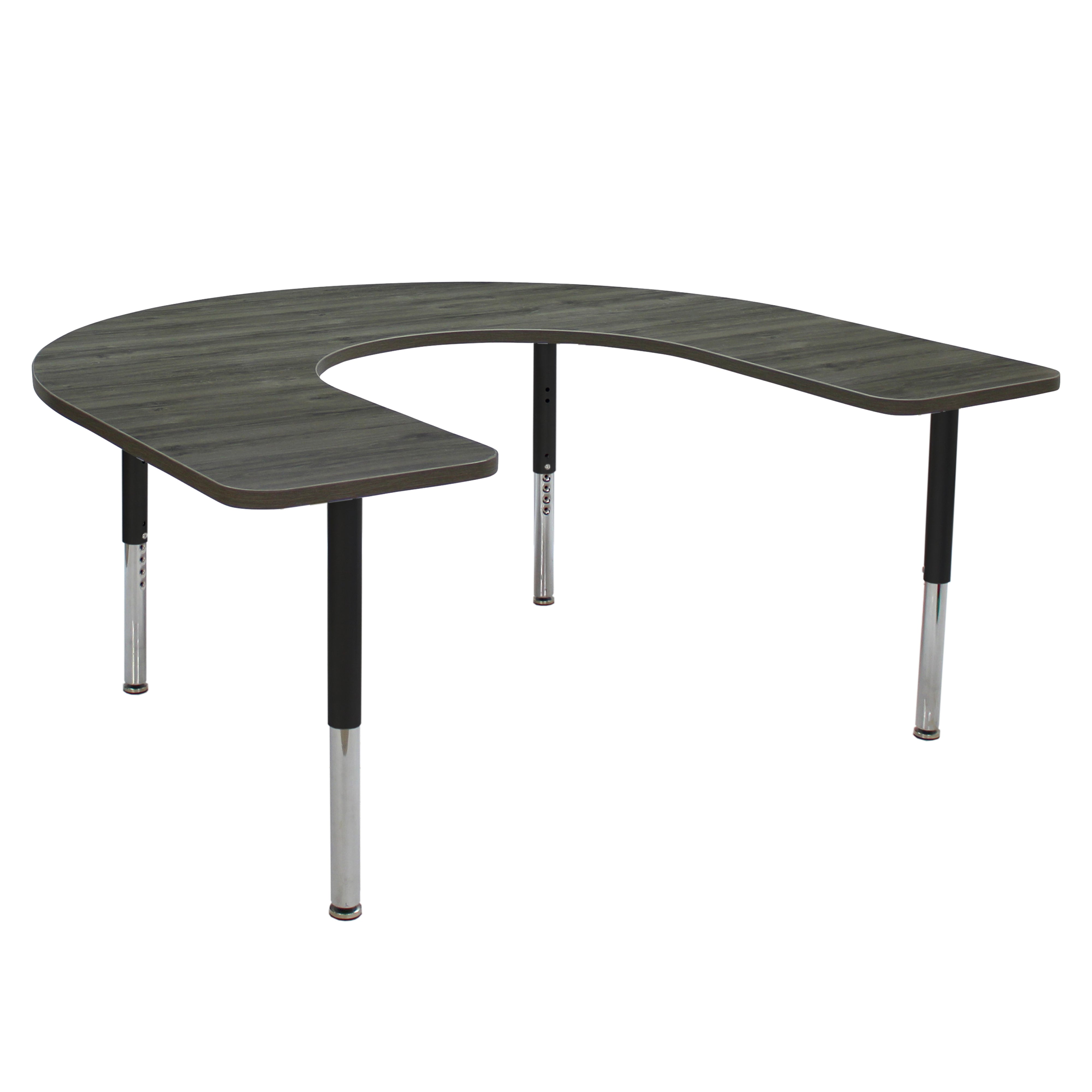 60" x 66" Horseshoe La Madera Activity Table with Adjustable Super Legs - Gray Wood/Black
