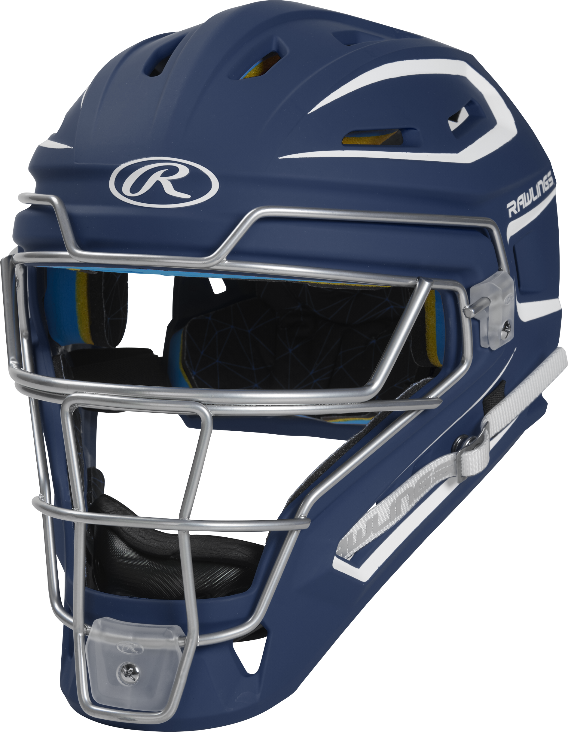Rawlings Mach Matte 2-Tone Hockey Style Senior Catchers Helmet - Navy/White