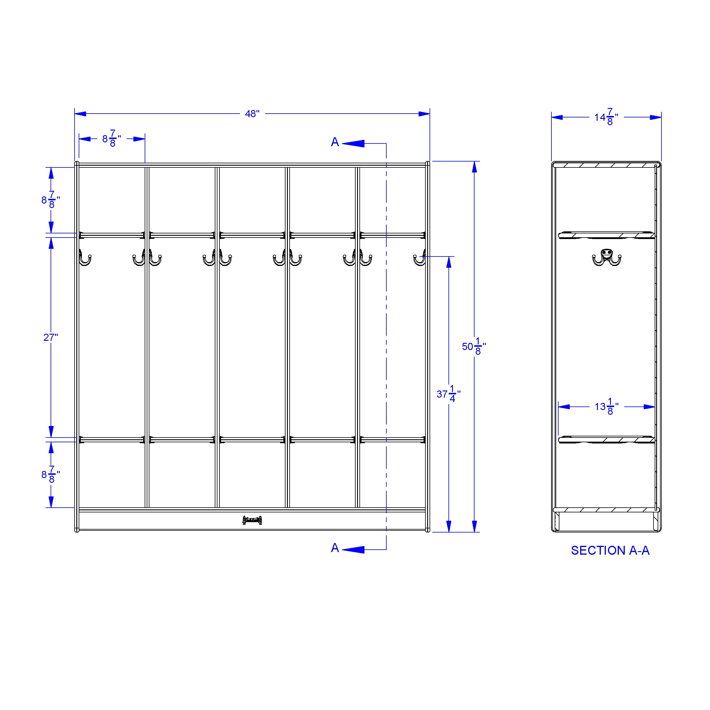 Rainbow Accents® 5 Section Coat Locker  - Gray
