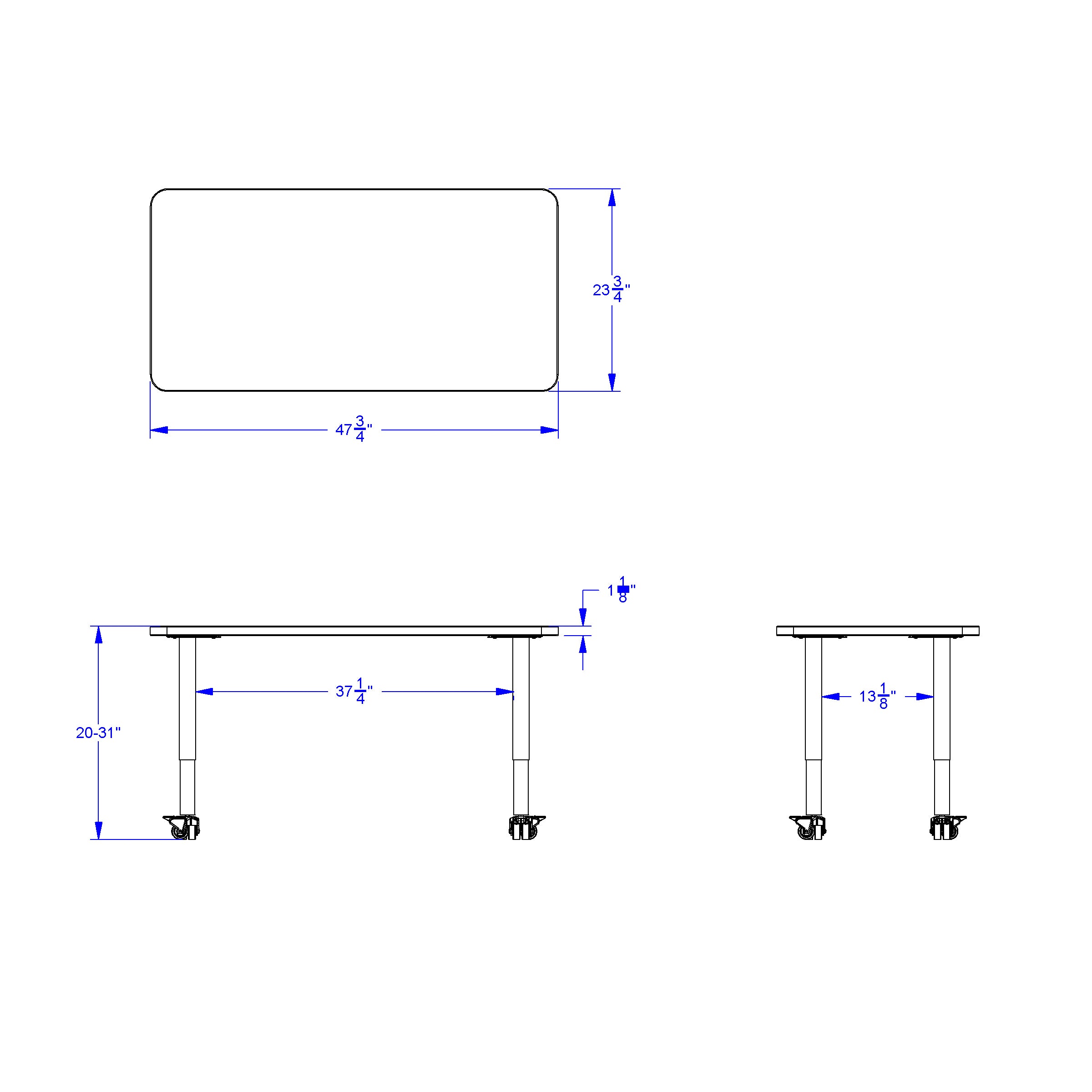 Berries® Rectangle Activity Table - 24" X 48", Mobile - Freckled Gray/Coastal Blue/Gray
