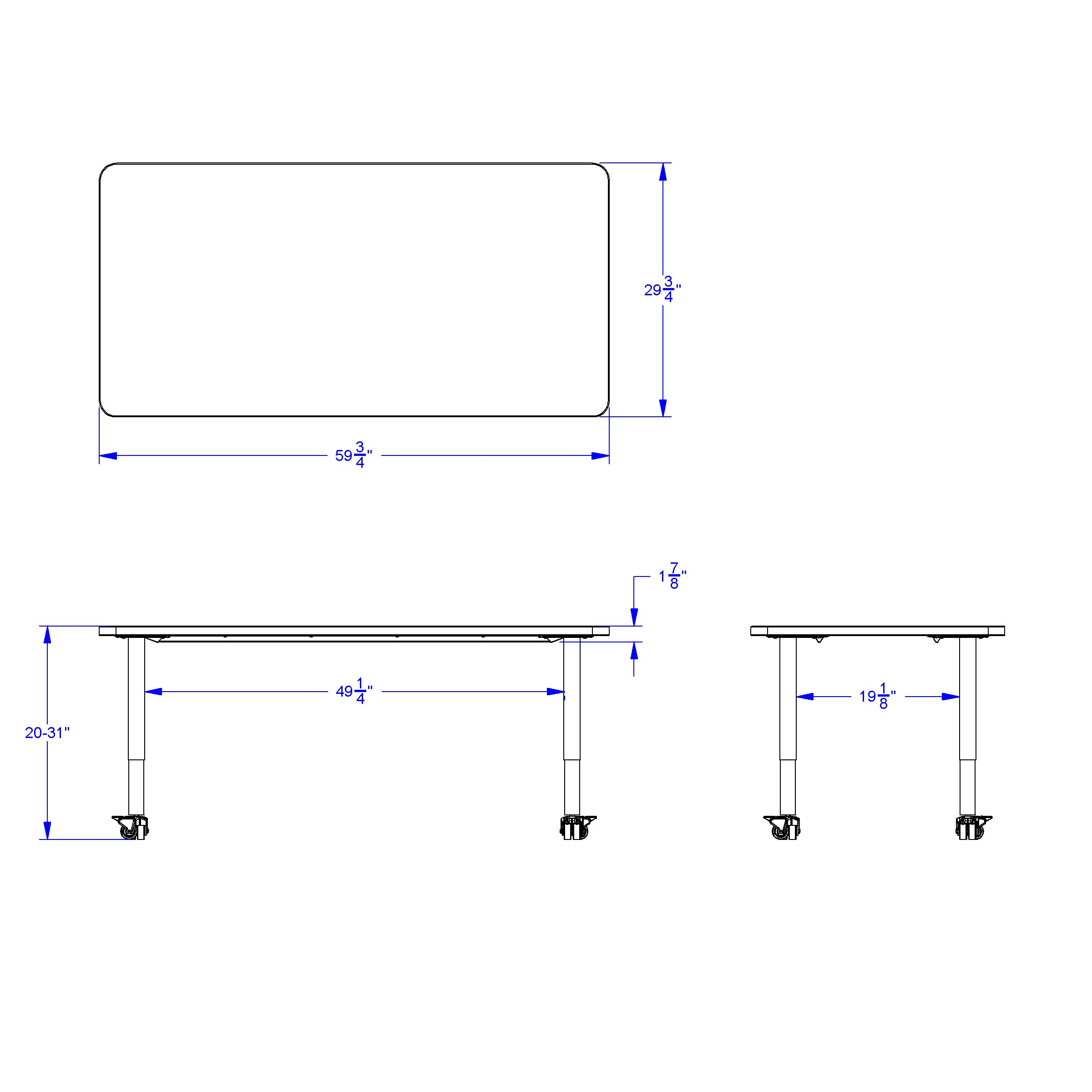 Berries® Rectangle Activity Table - 30" X 60", Mobile - Driftwood Gray/Key Lime/Gray