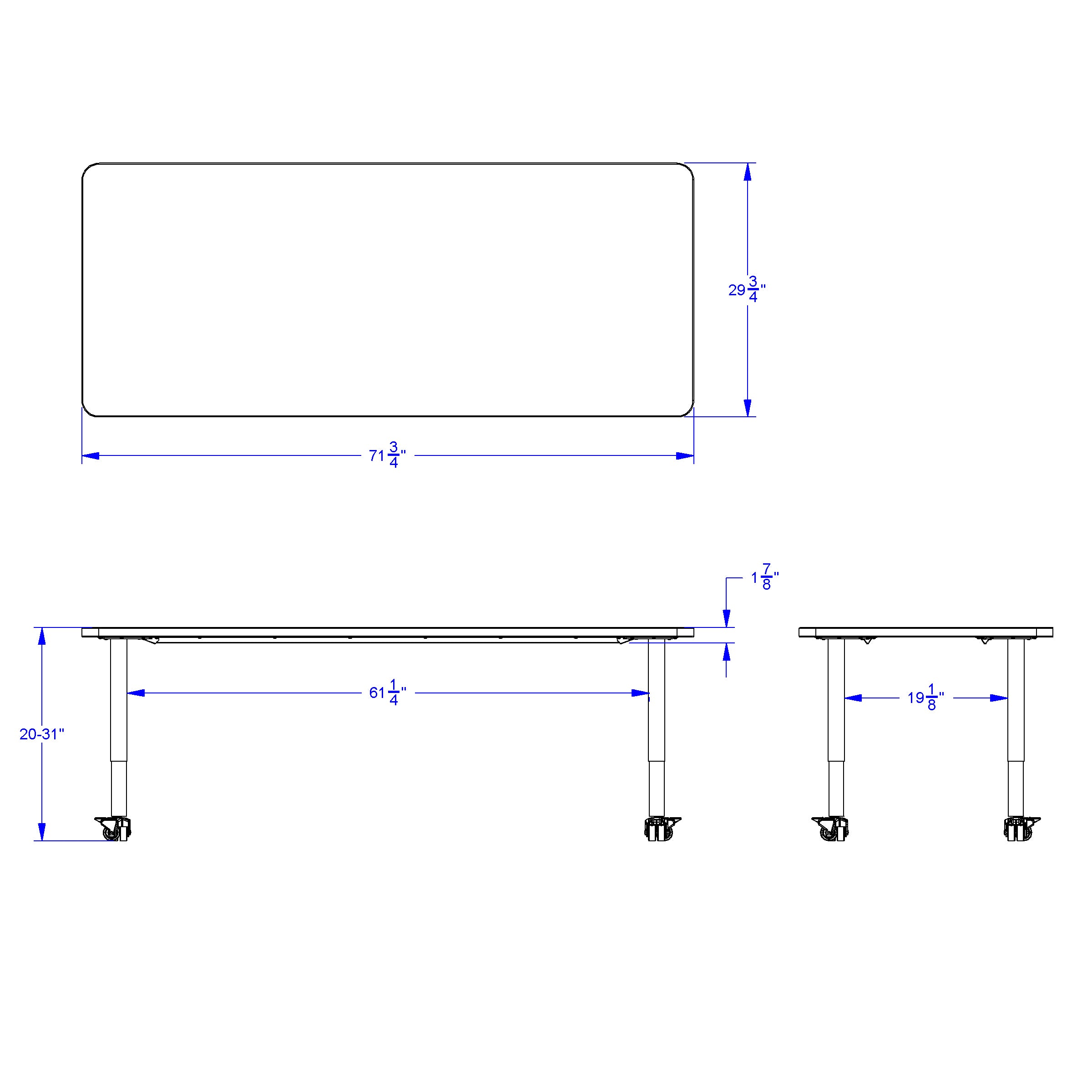 Berries® Rectangle Activity Table - 30" X 72", Mobile - Driftwood Gray/Gray/Gray