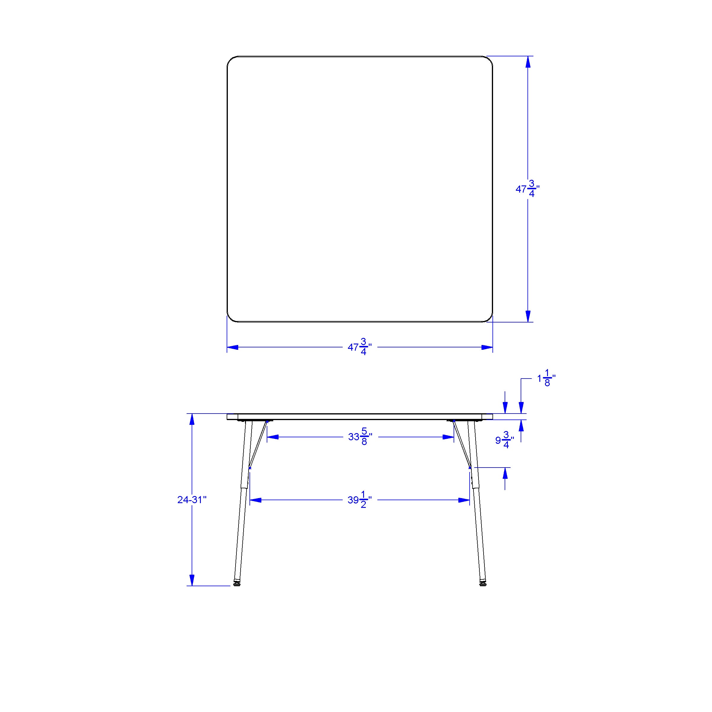 Berries® Square Activity Table - 48" X 48", A-height - Driftwood Gray/Coastal Blue/Gray