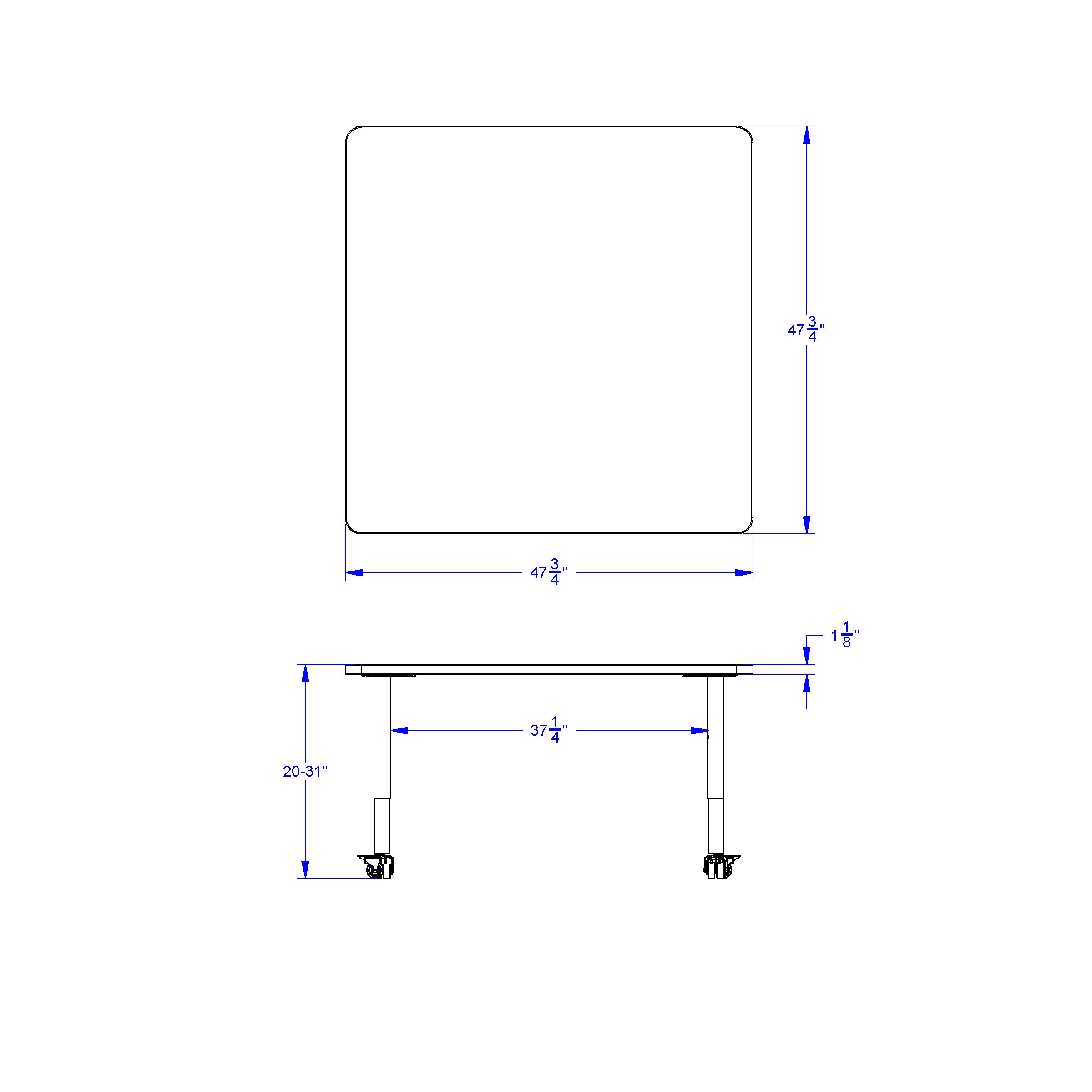 Berries® Square Activity Table - 48" X 48", Mobile - Freckled Gray/Red/Gray